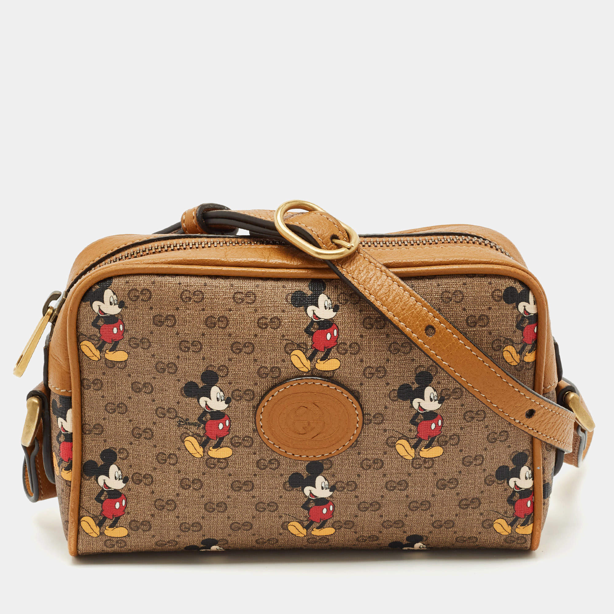 مملوكة مسبقًا Gucci x Disney Brown GG Supreme Canvas and Leather Mickey Mouse Camera Crossbody Bag