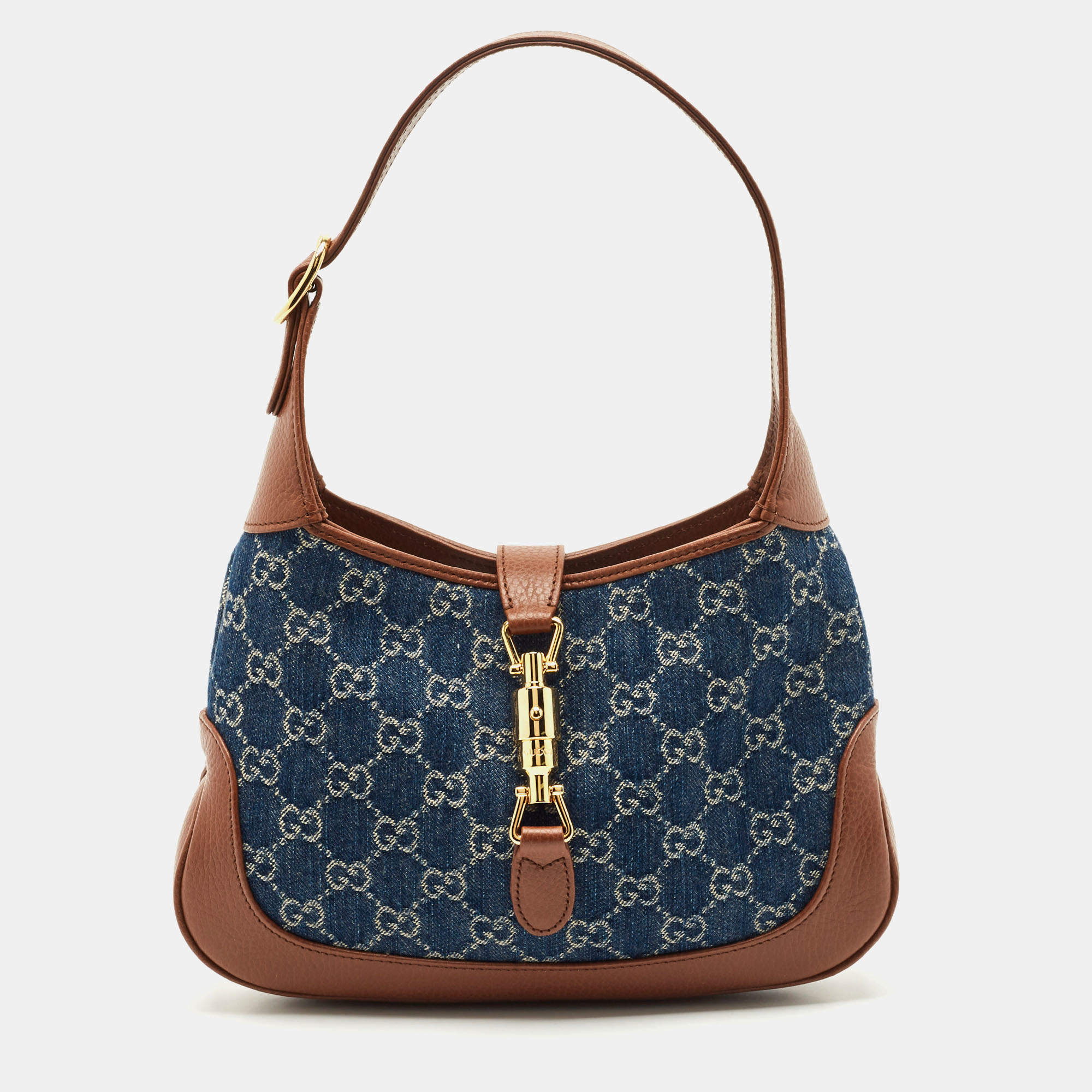 Gucci Blue/Brown GG Denim and Leather Jackie 1961 Shoulder Bag