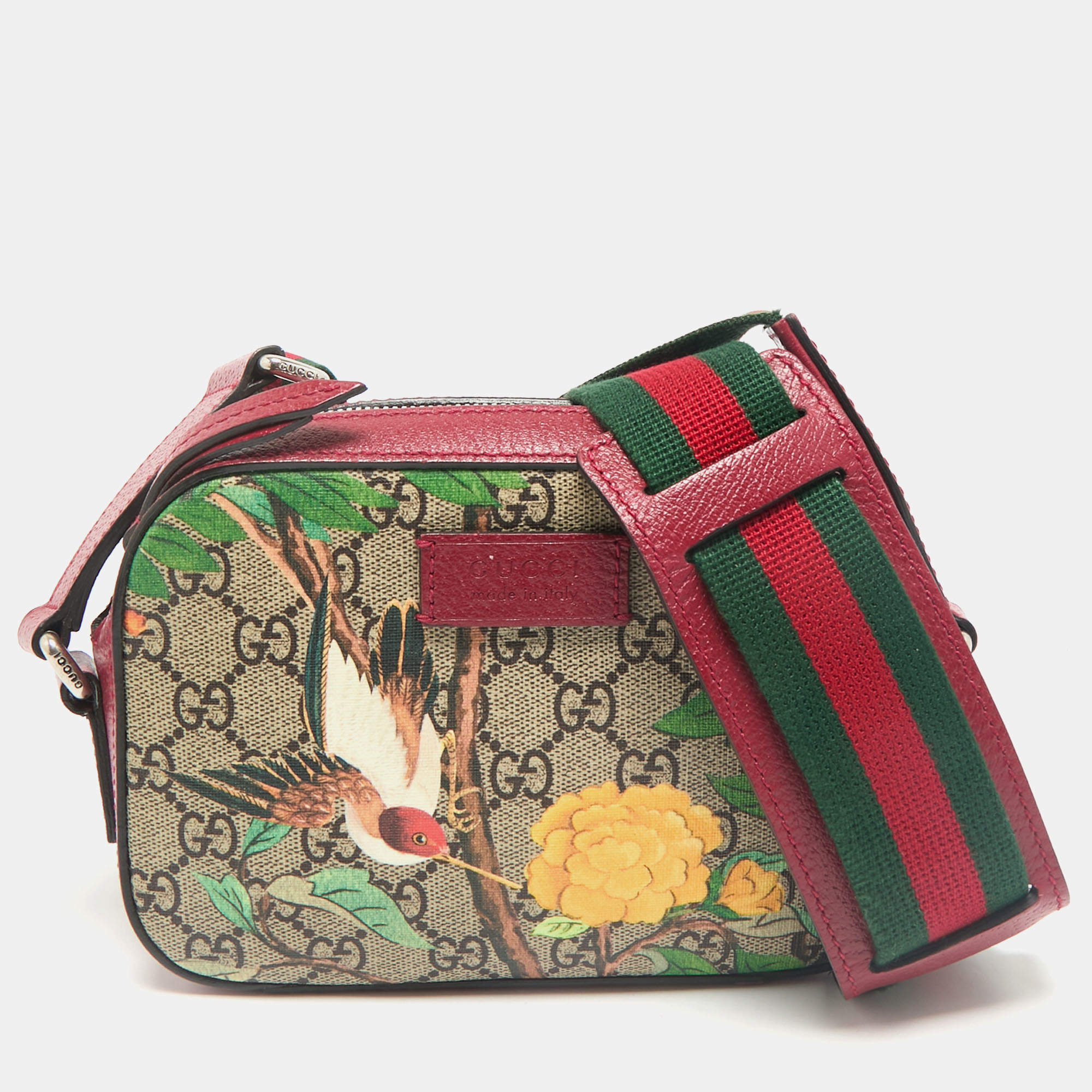 Gucci Red/Beige GG Supreme Canvas and Leather Tian Camera Crossbody Bag