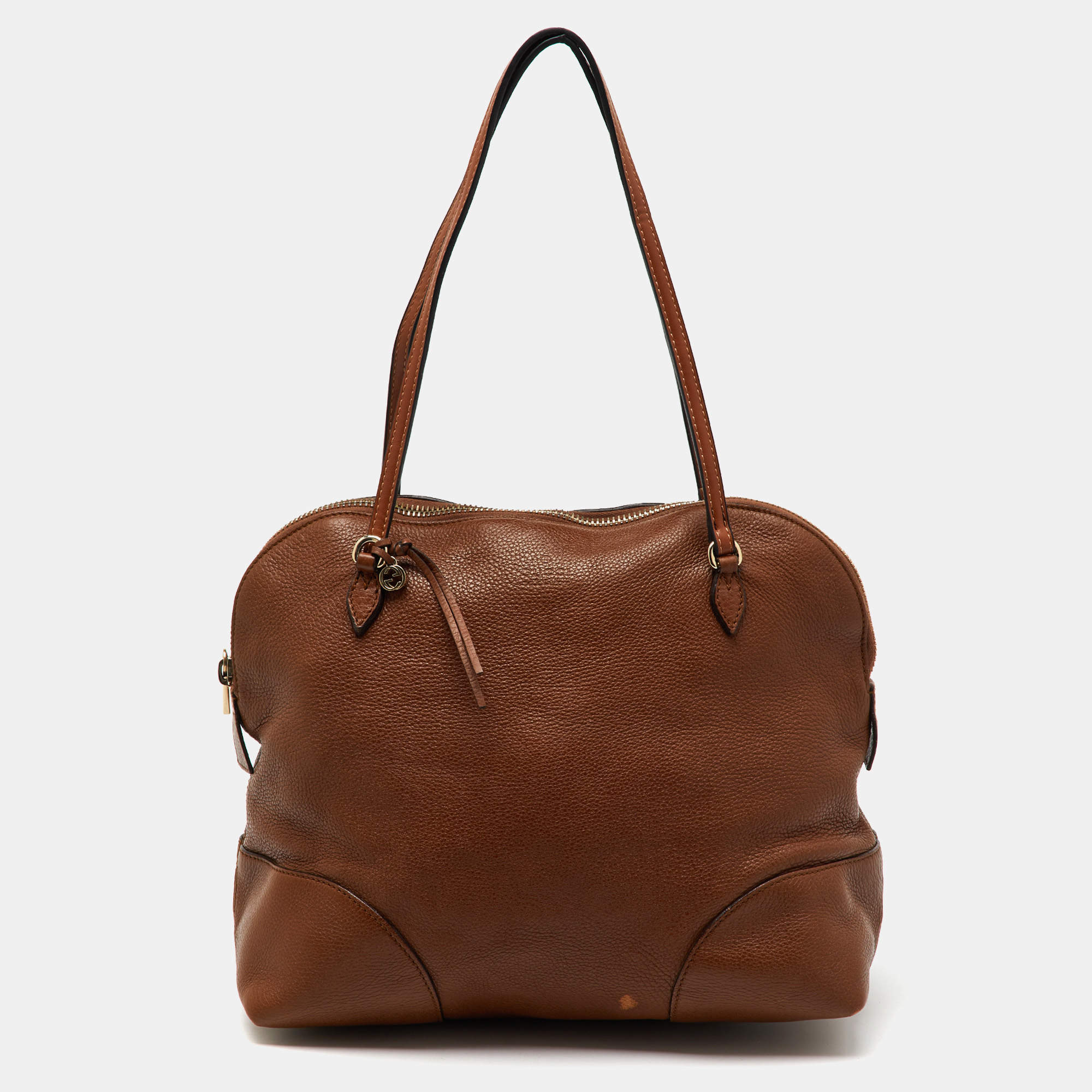 Gucci Brown Leather Bree Zip Dome Satchel