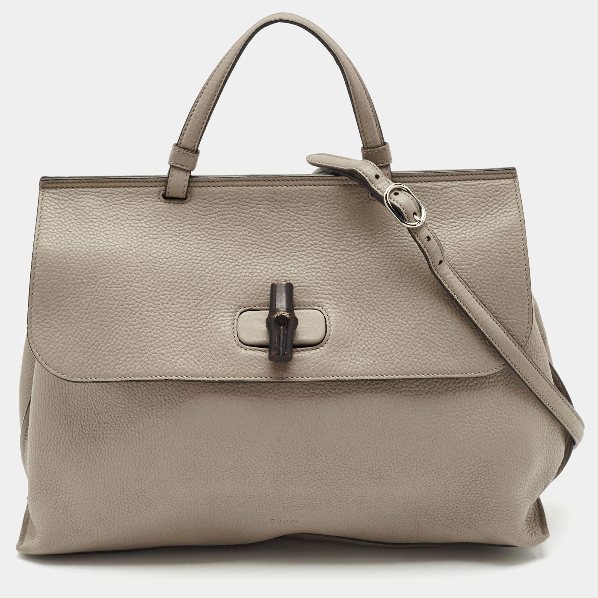 Gucci Grey Leather Large Bamboo Daily Top Handle Bag