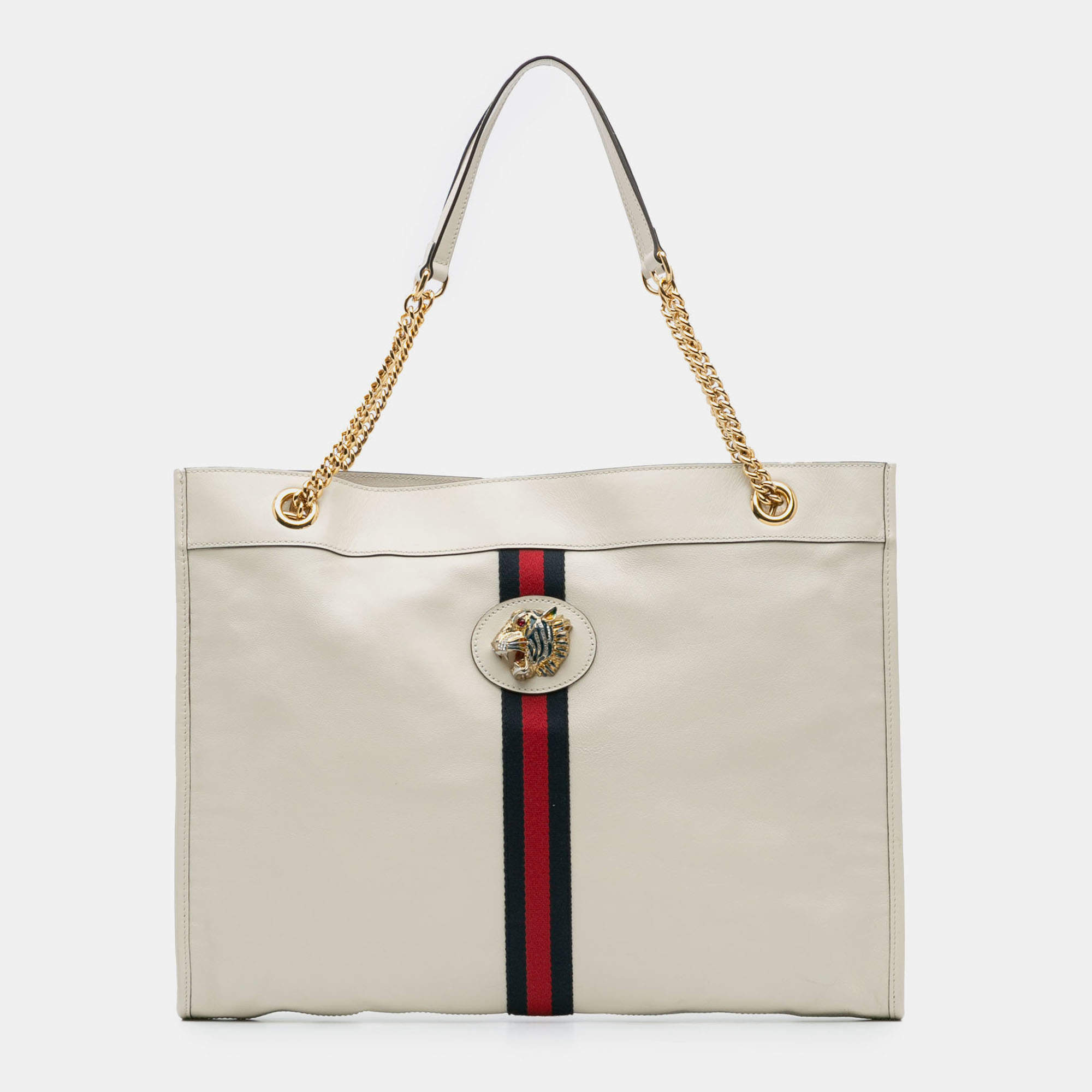 Gucci White Large Web Leather Rajah Tote