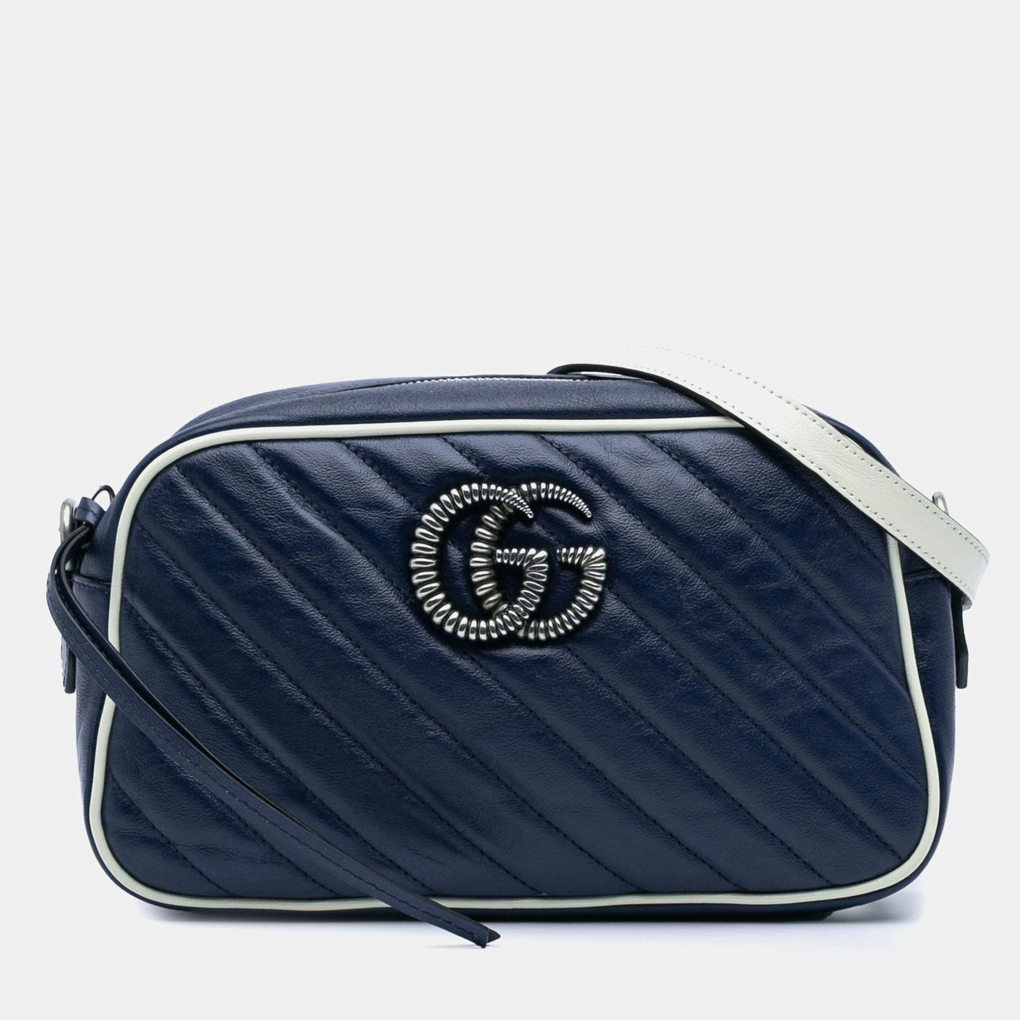 Gucci Navy Blue Small GG Marmont Leather Torchon Crossbody