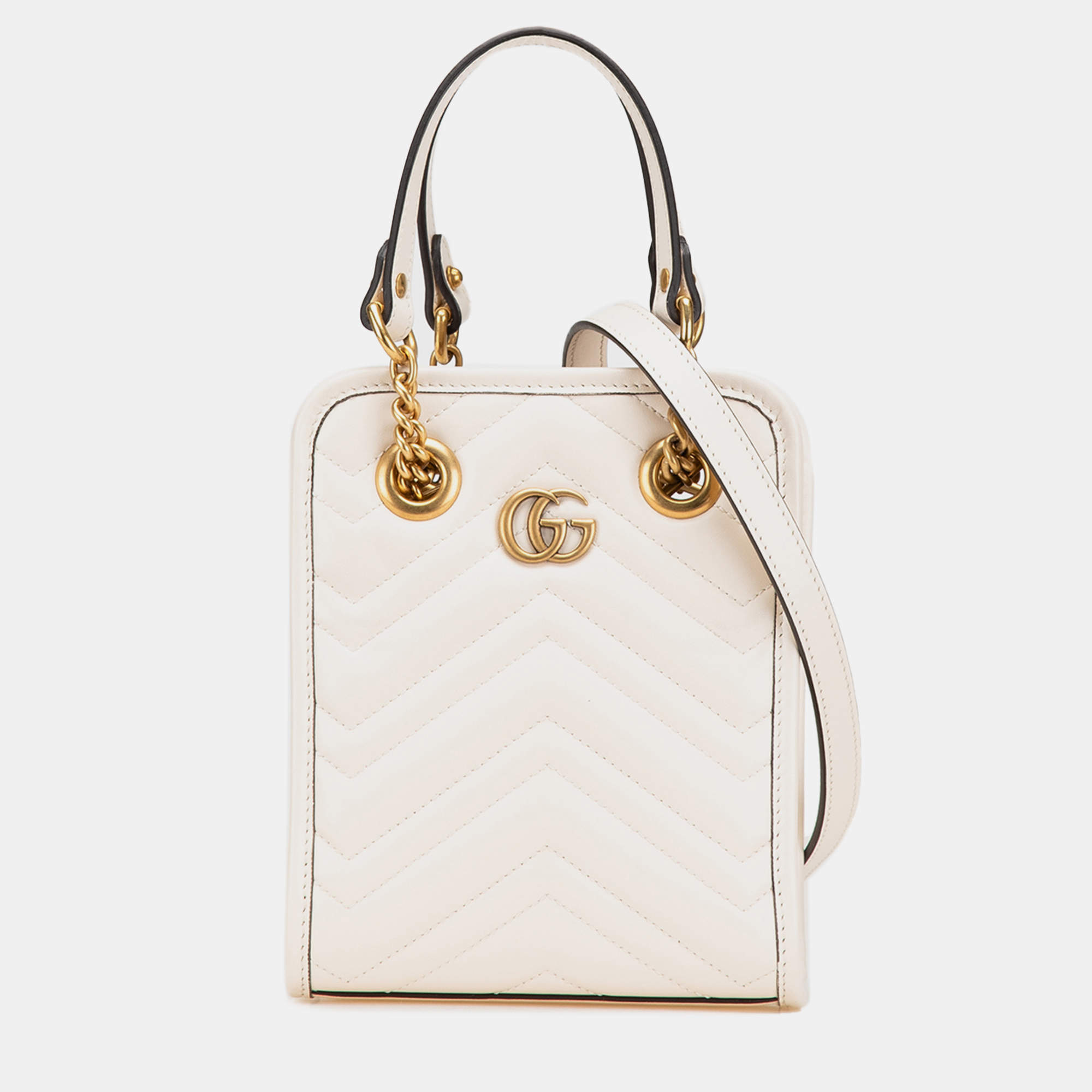 Gucci White Mini GG Marmont Matelasse Leather Satchel