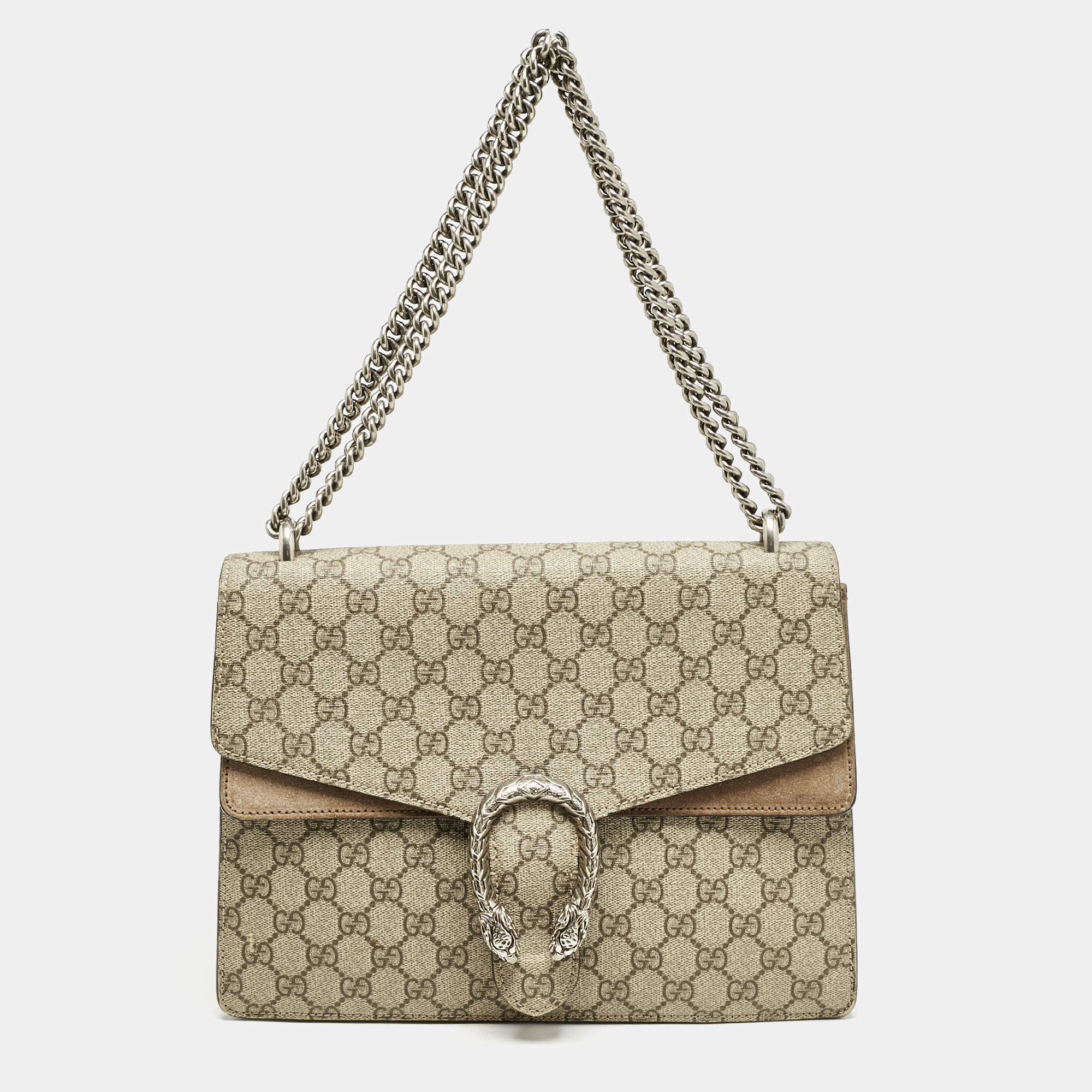 Gucci Beige GG Supreme Canvas and Suede Medium Dionysus Shoulder Bag