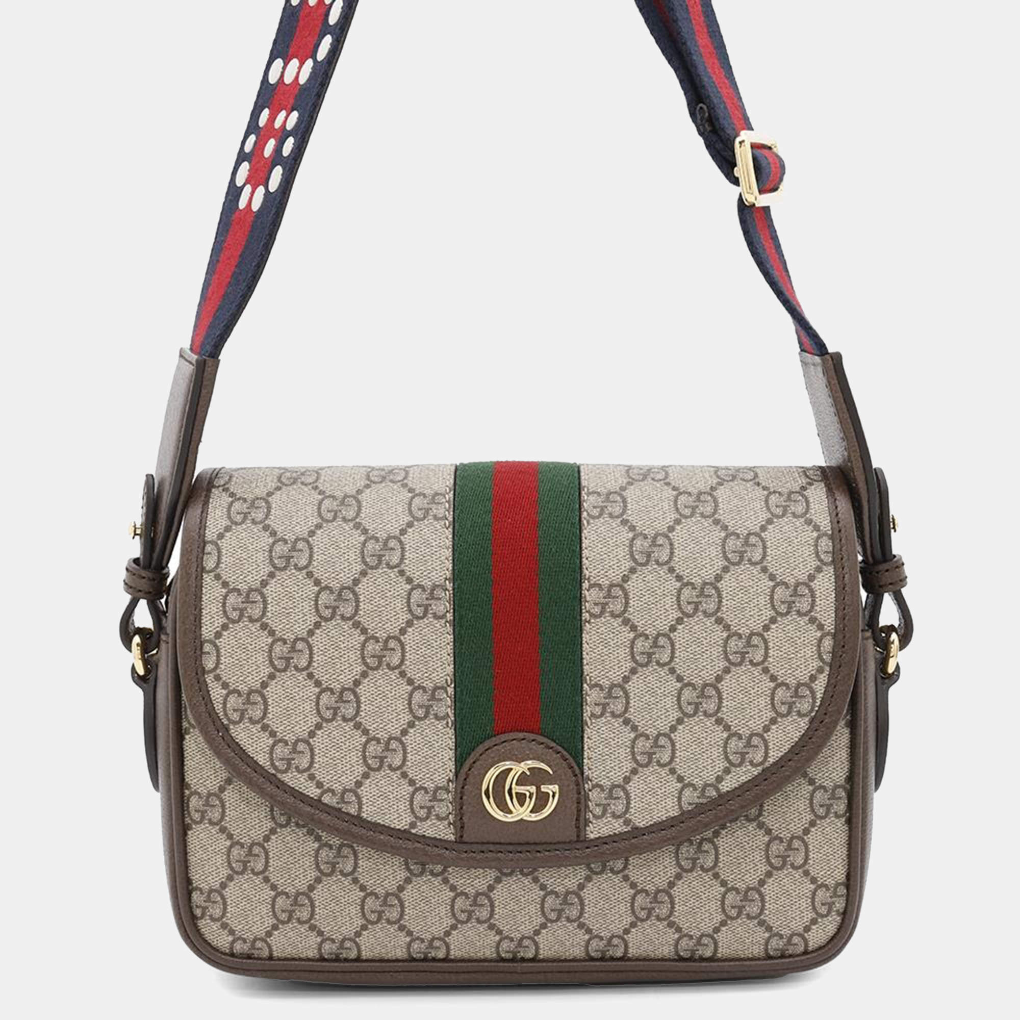 Gucci Beige Gg Supreme Canvas Leather Small Ophidia Shoulder Bag 