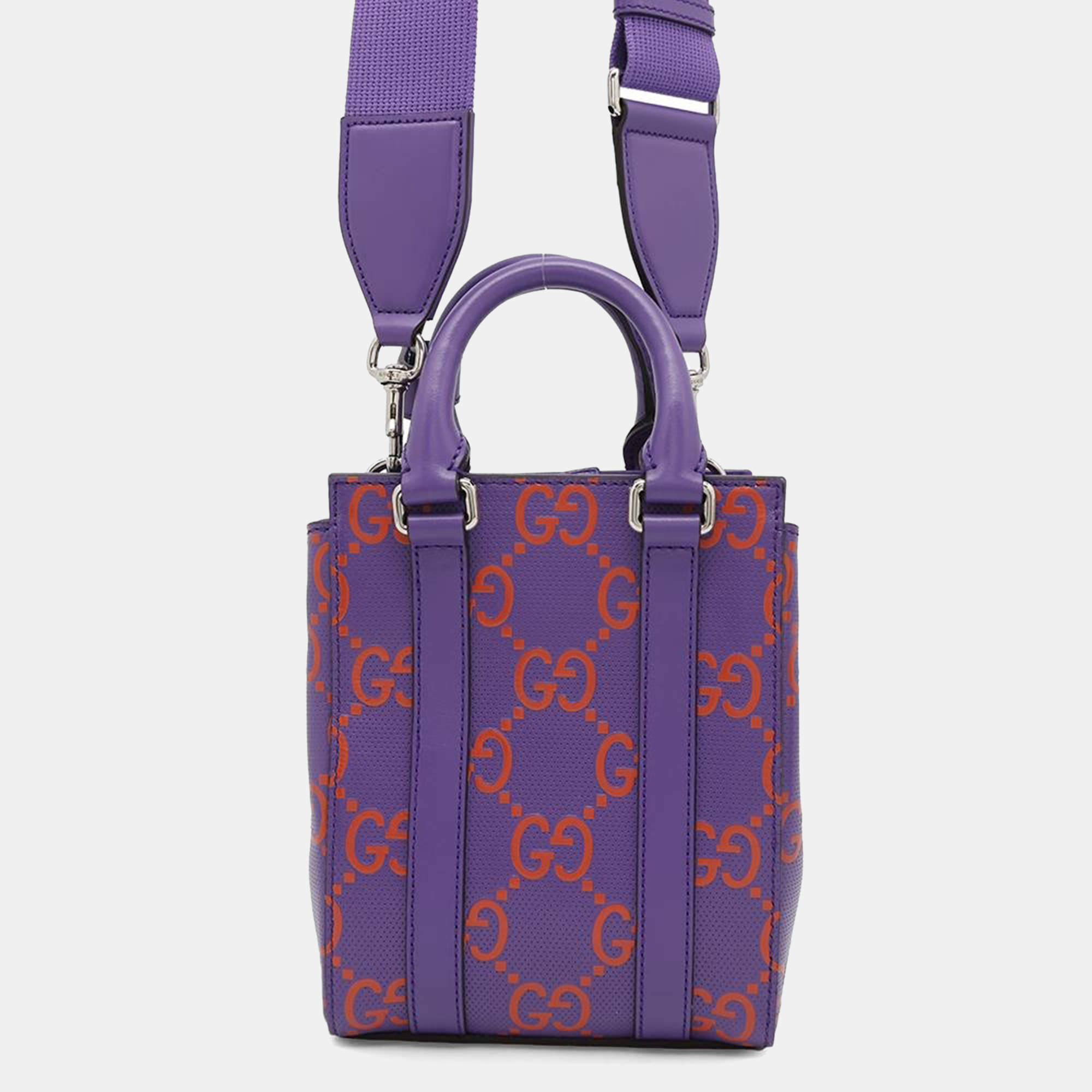 Gucci Purple/Orange Leather GG Embossed Handbag 