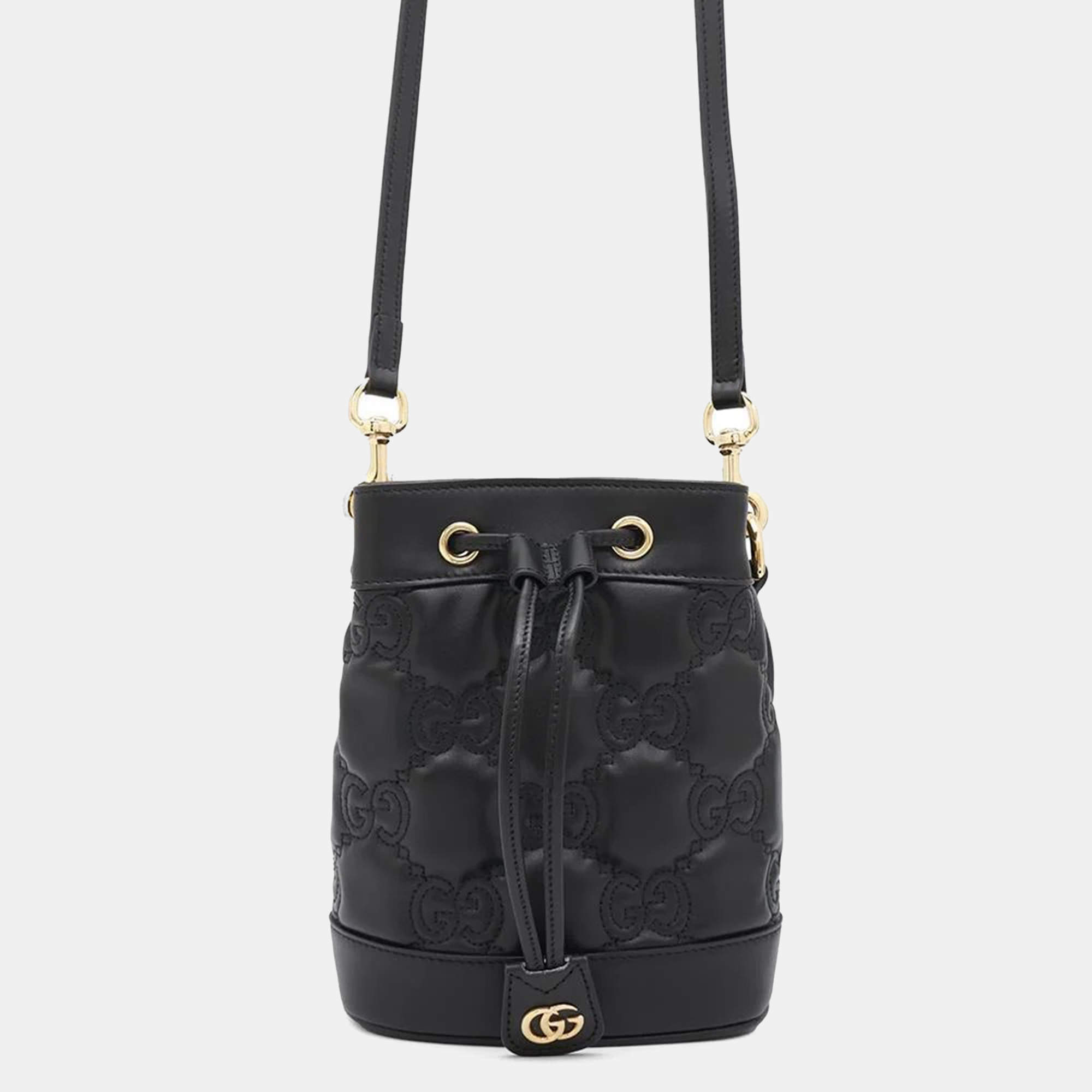 Gucci Black Leather GG Matelasse Bucket Bag