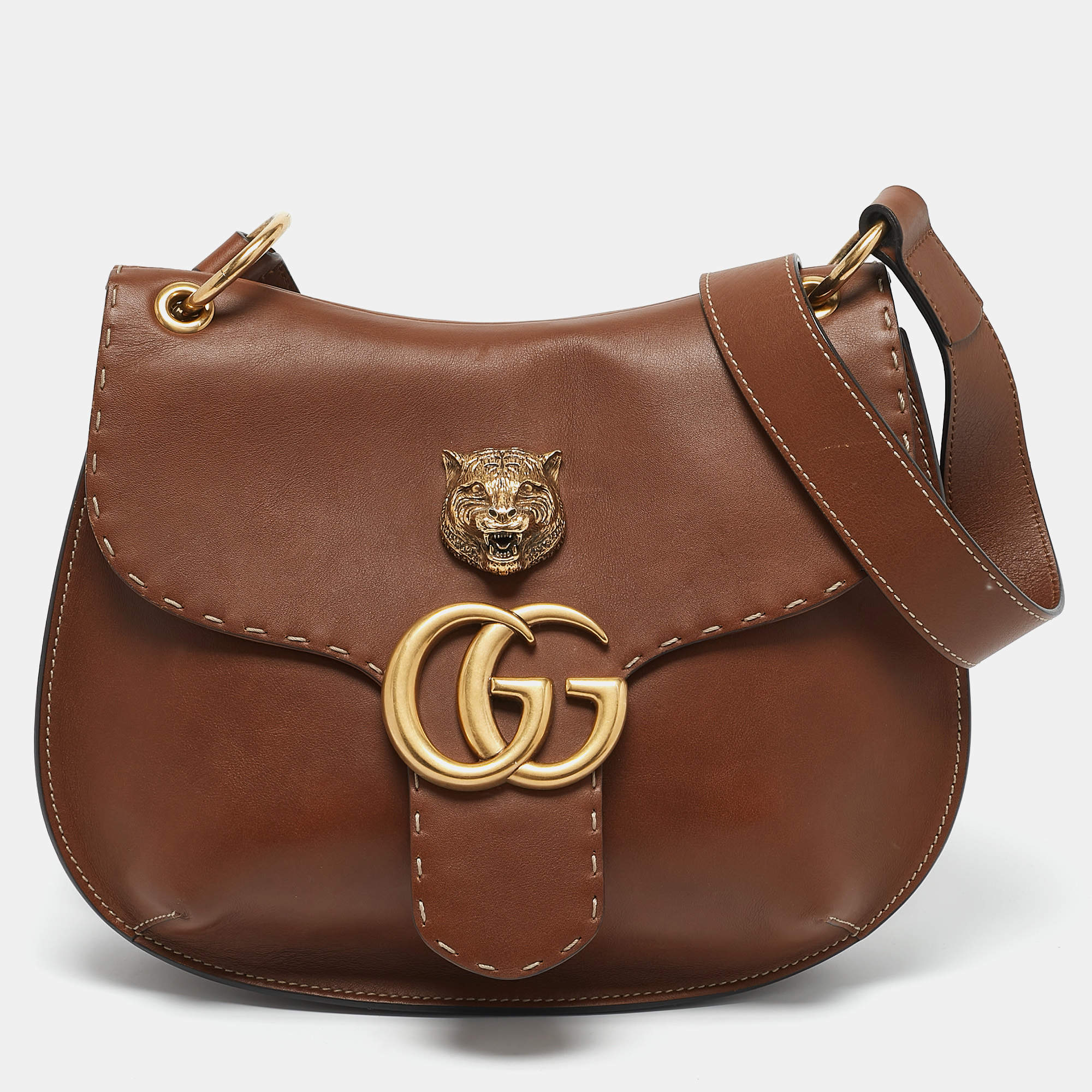 Pre Owned حقيبة كتف غوتشي مارمونت انيمالير جلد أحمر ذات قلاب مزين جي جي 