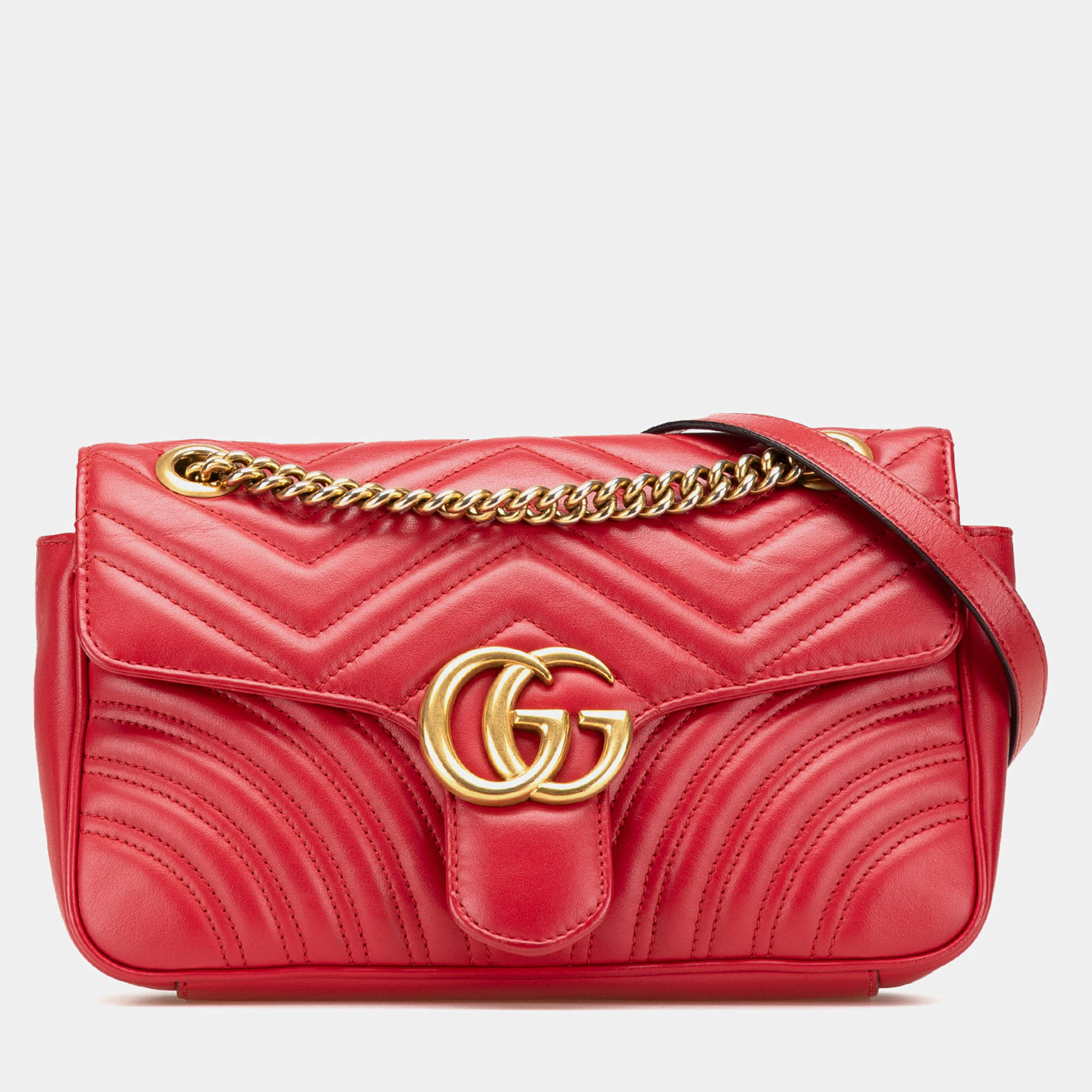 Gucci Red Small GG Marmont Matelasse Leather Flap Crossbody