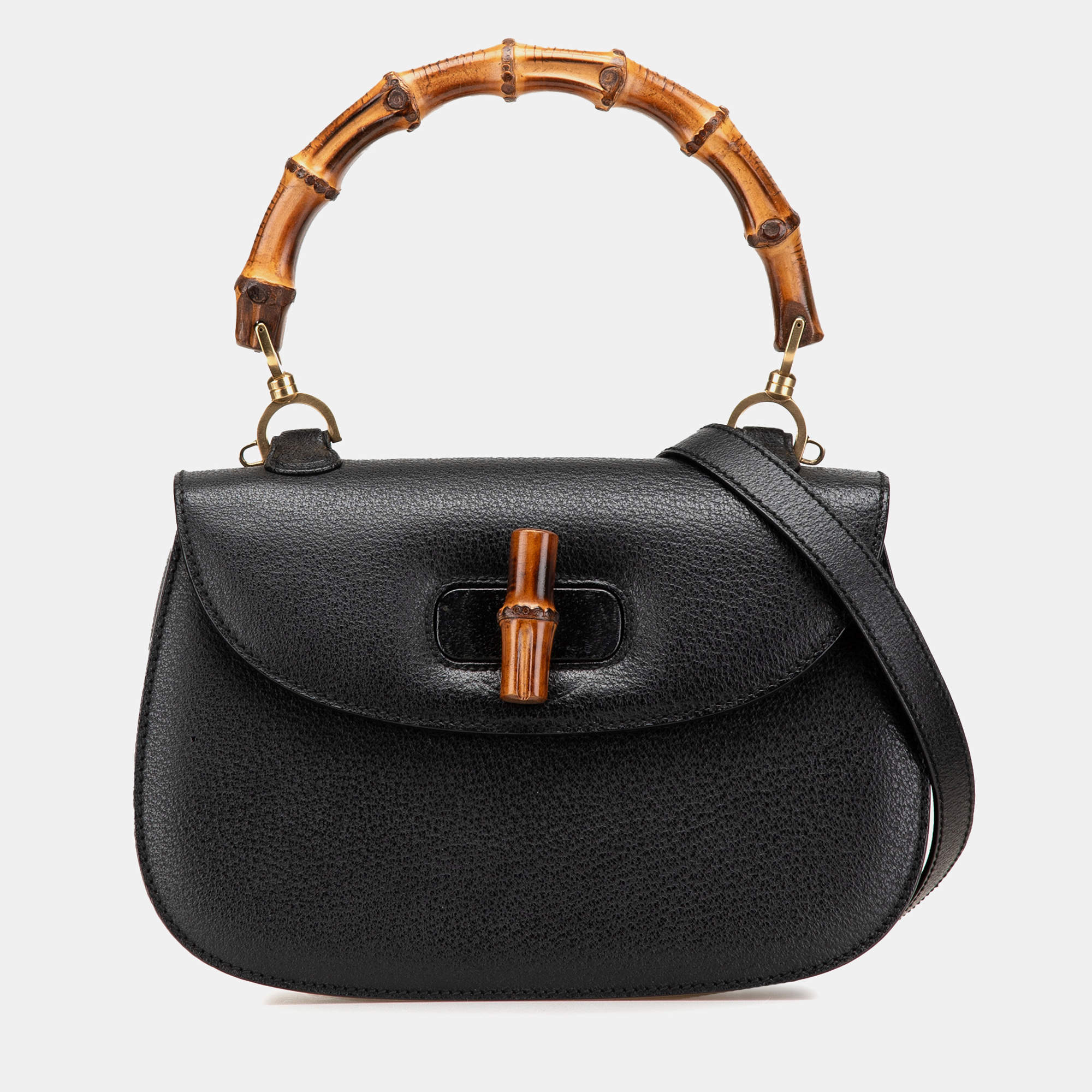 Pre Owned Gucci Black Calfskin Bamboo Night