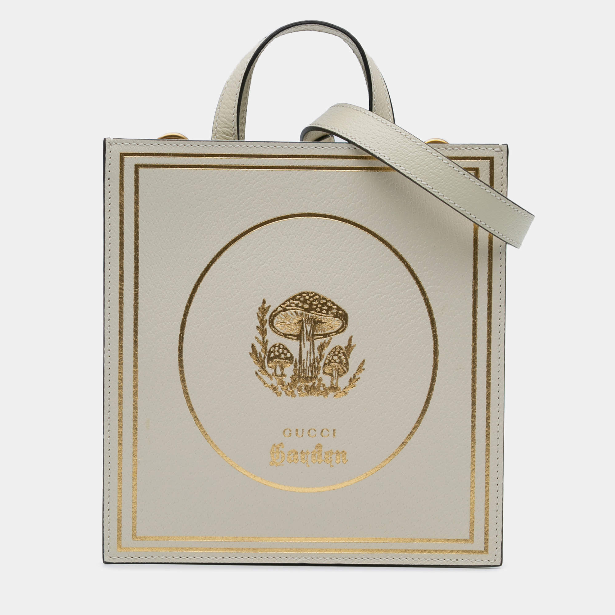 Gucci Beige Garden Calfskin Mushrooms Vertical Shopping Tote