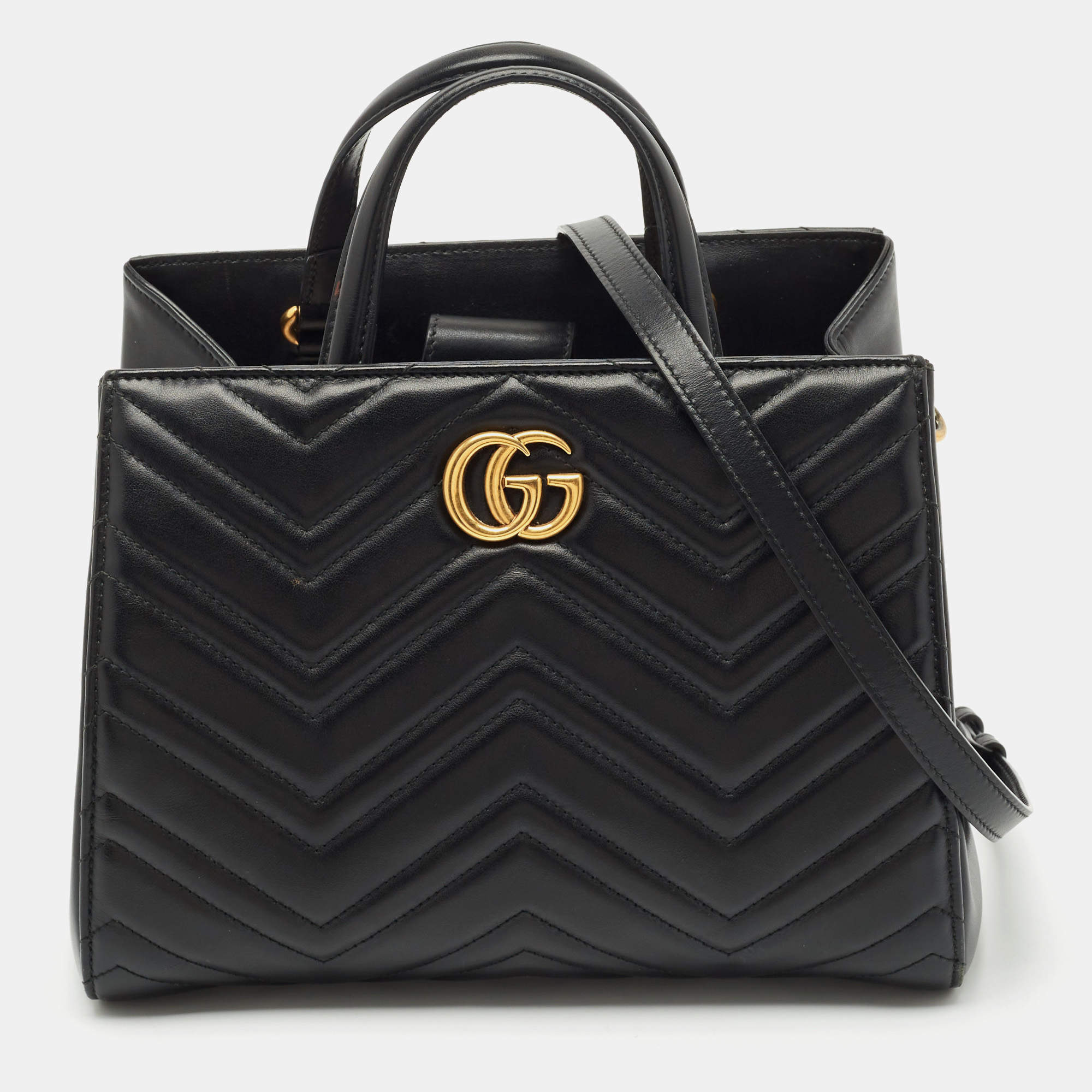 Gucci Black Matelasse Leather Small GG Marmont Tote