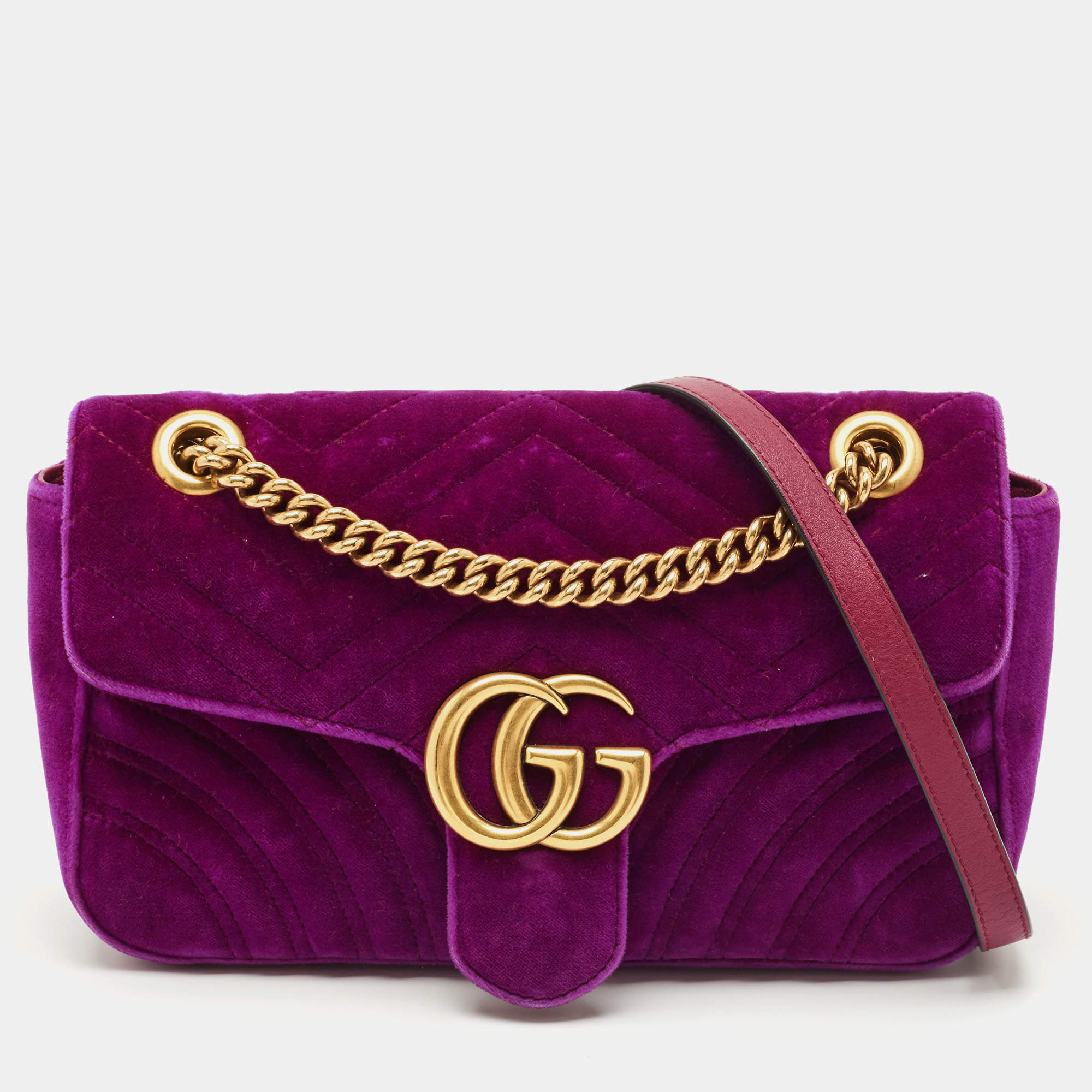 Gucci Purple Matelasse Velvet Small GG Marmont Shoulder Bag