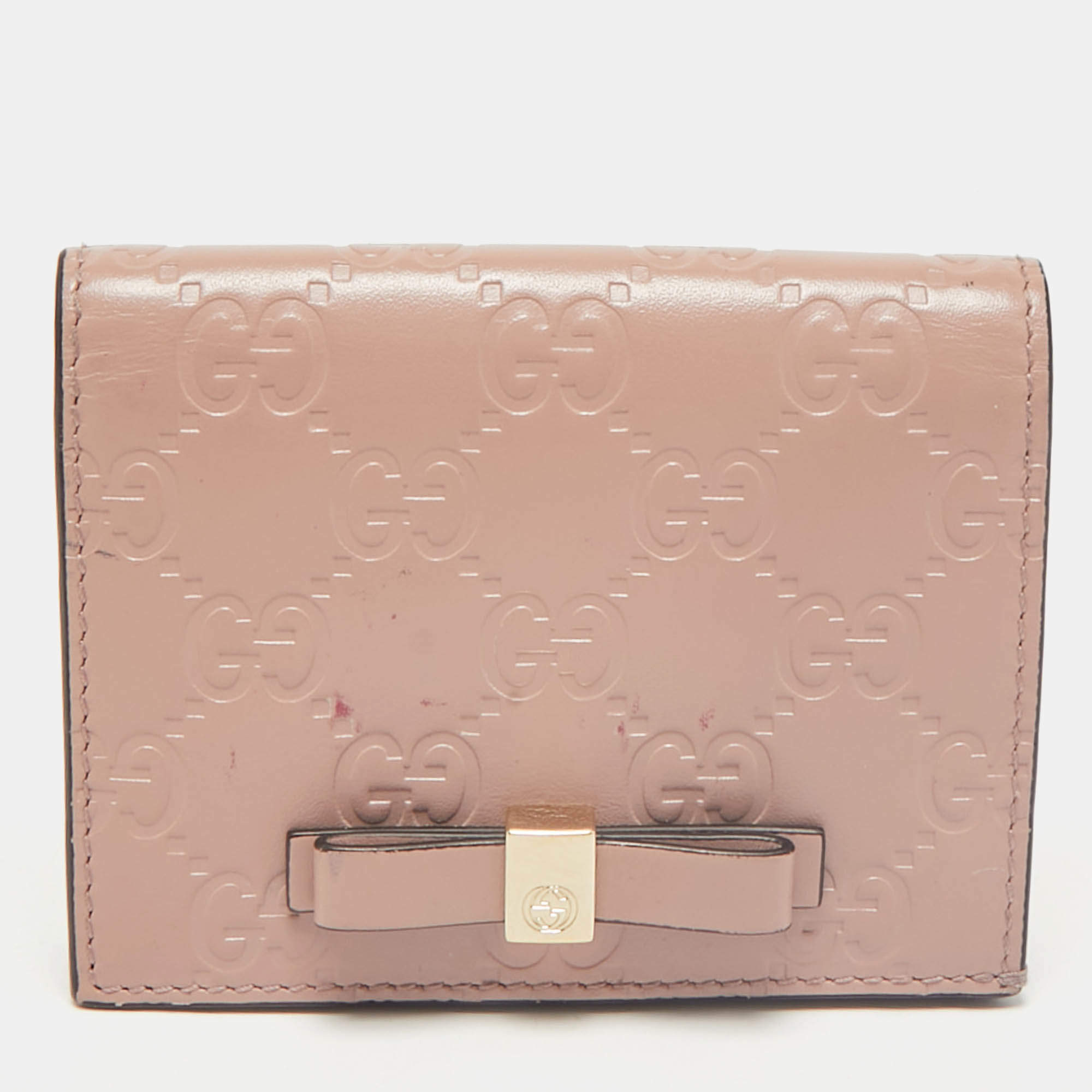 Gucci Blush Pink Microguccissima Leather Bow Card Case