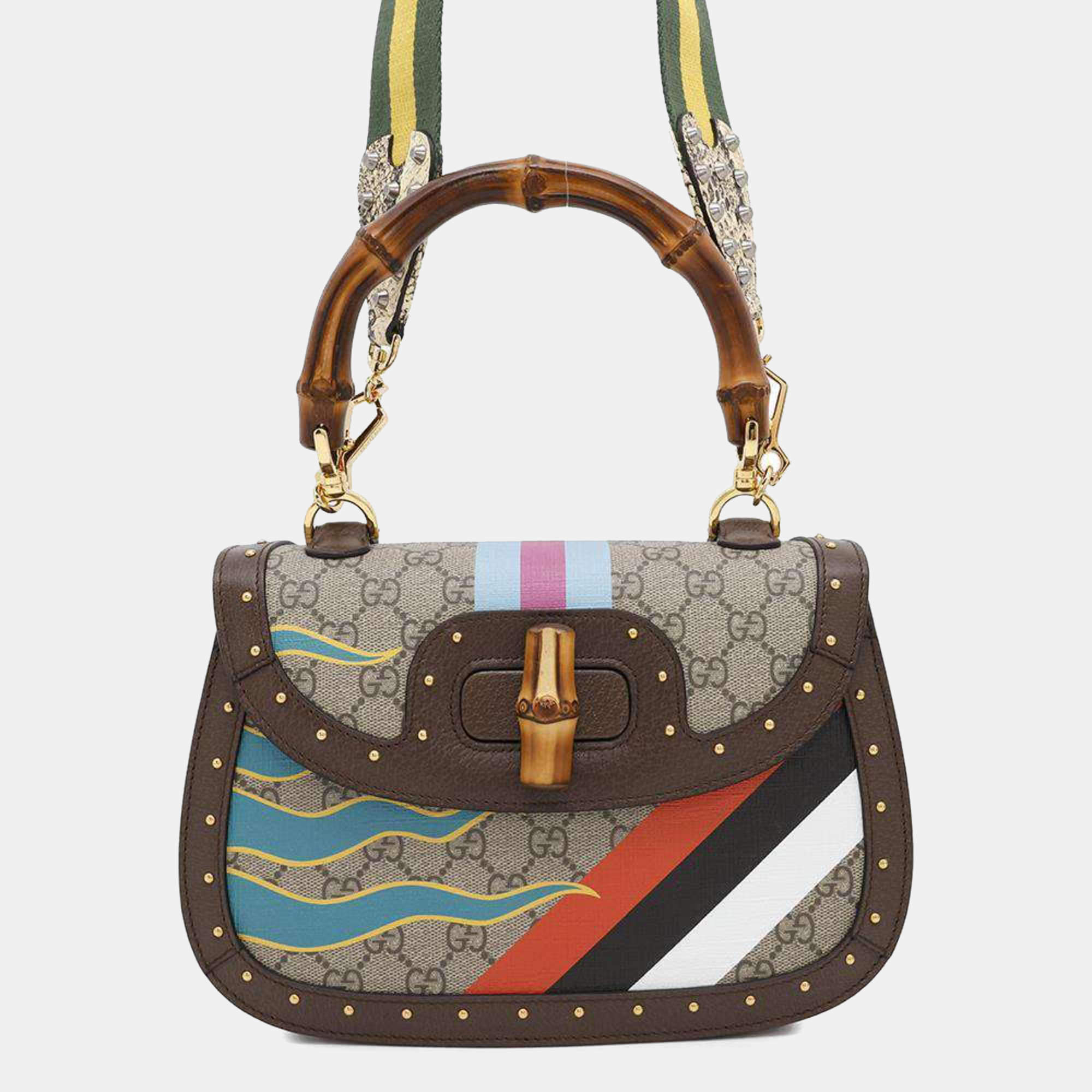 Gucci Multicolor Medium GG Supreme Bamboo 1947 Handbag