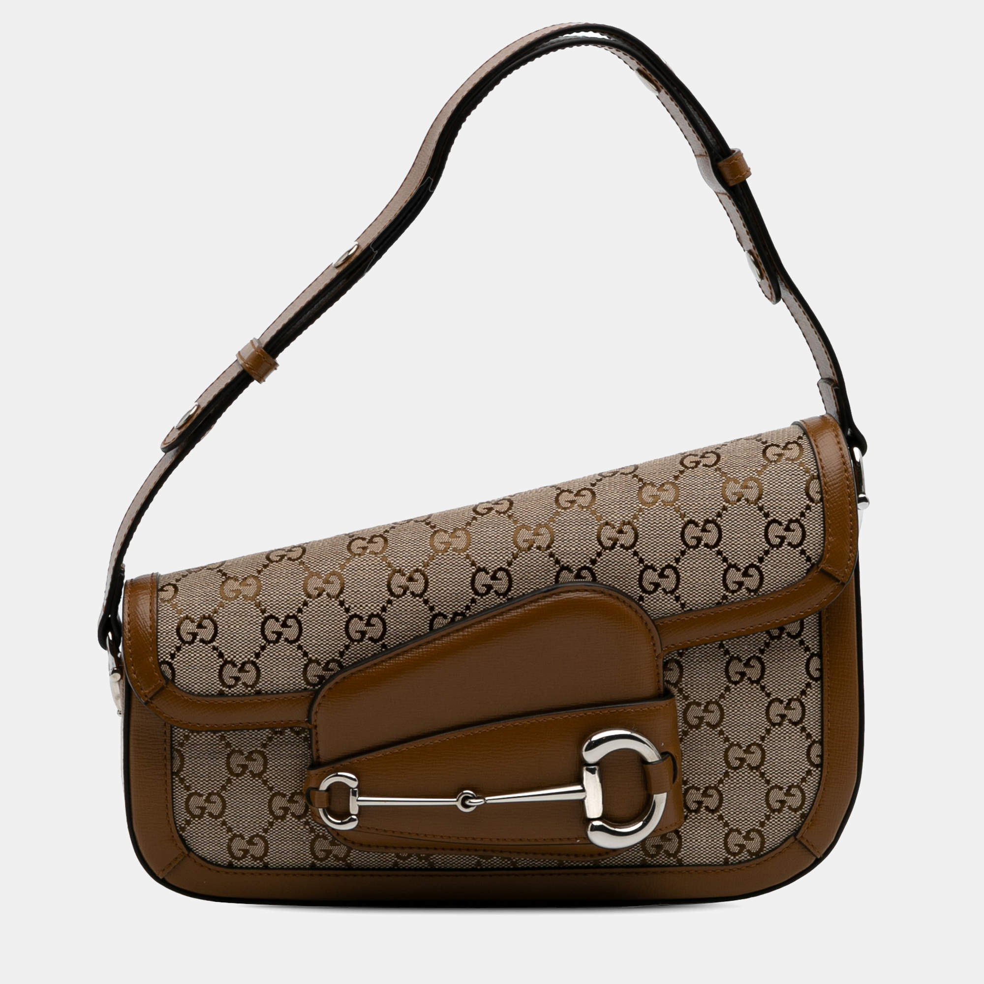 Gucci Brown GG Canvas Asymmetric Horsebit 1955 Shoulder Bag