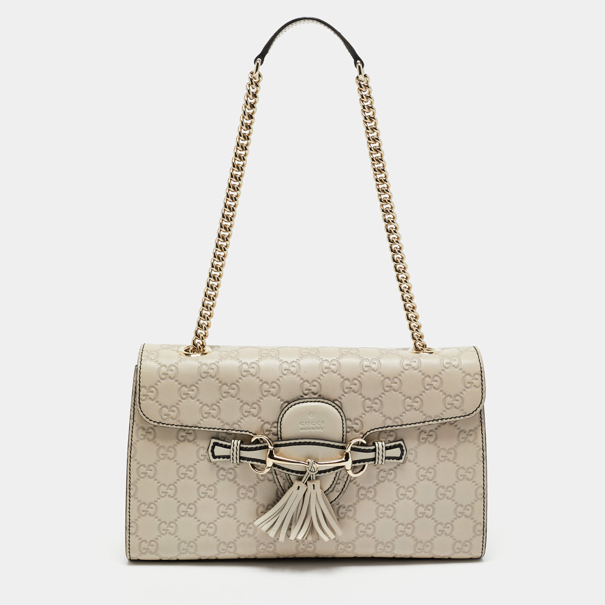 Gucci Off White Guccissima Leather Medium Emily Chain Shoulder Bag