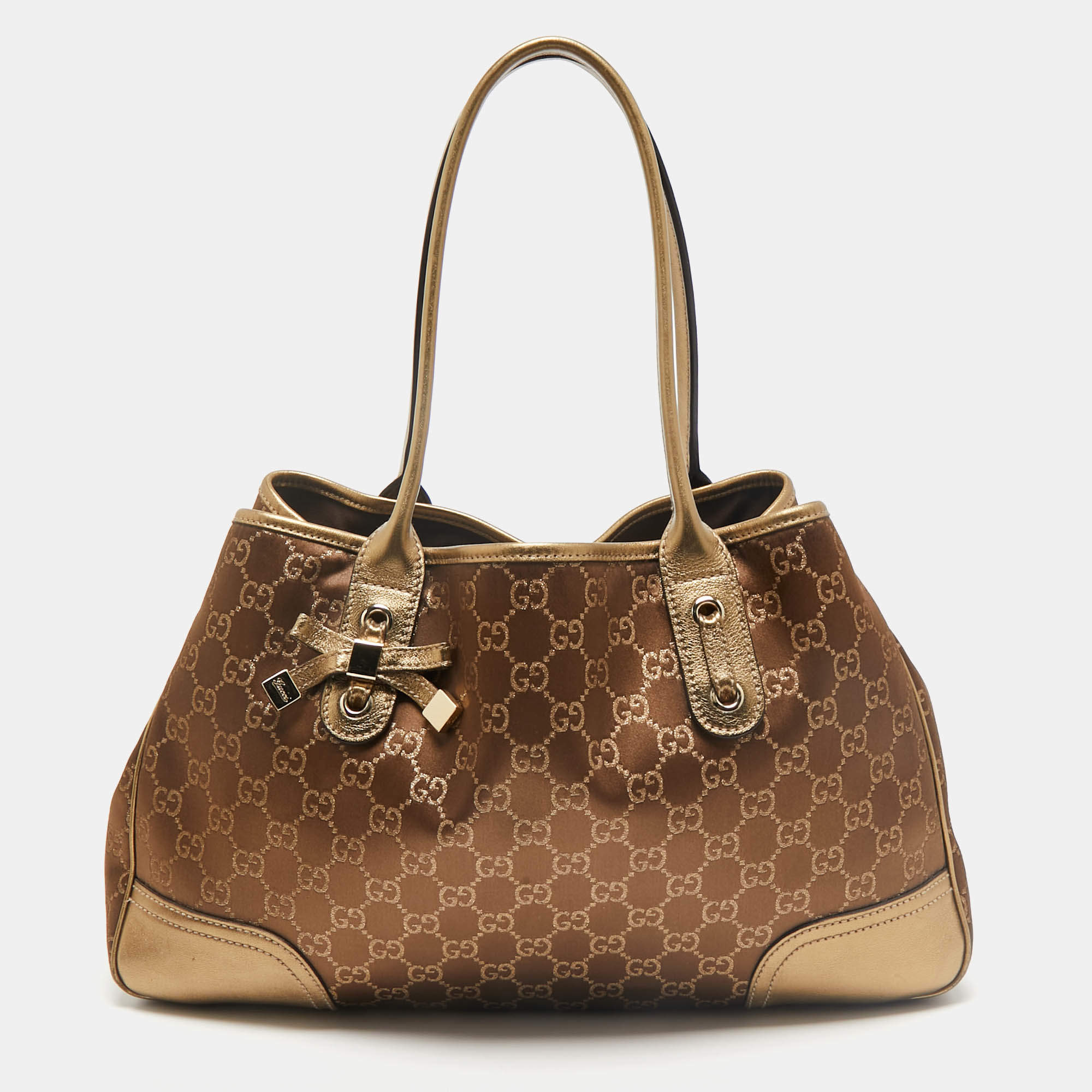 Gucci Bronze/Gold GG Fabric and Leather Princy Tote 