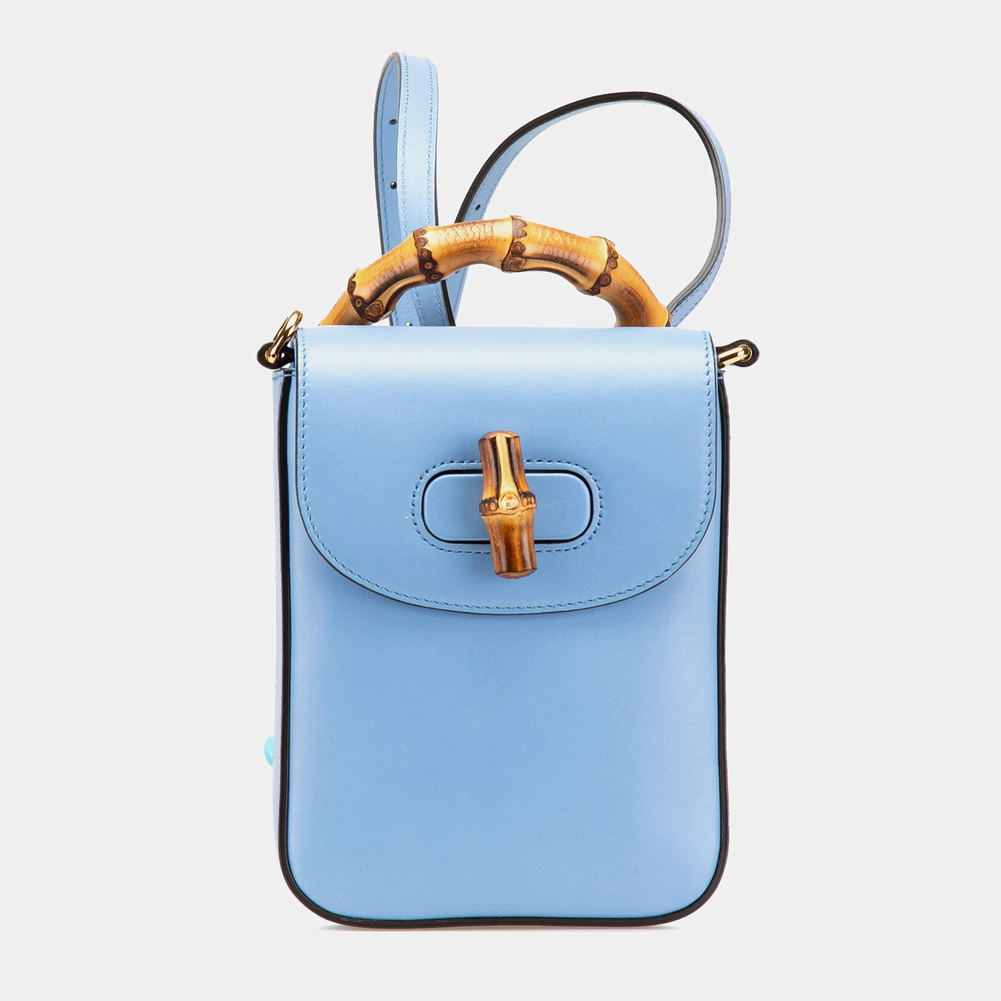 Gucci Blue Mini Calfskin Bamboo Top Handle Bag