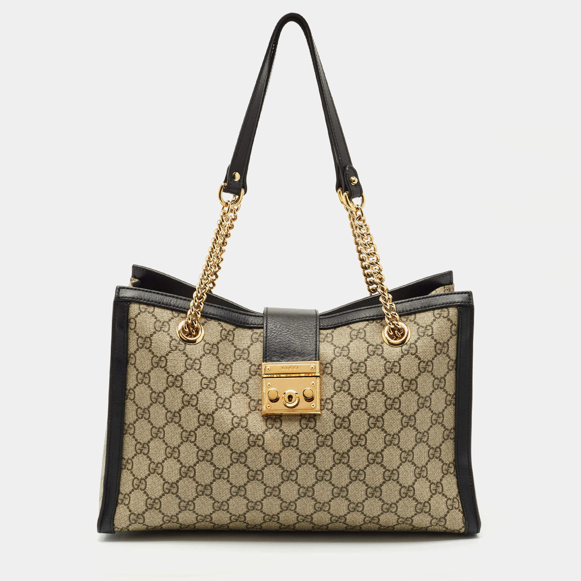Gucci Beige/Black GG Supreme Canvas Medium Padlock Shoulder Bag