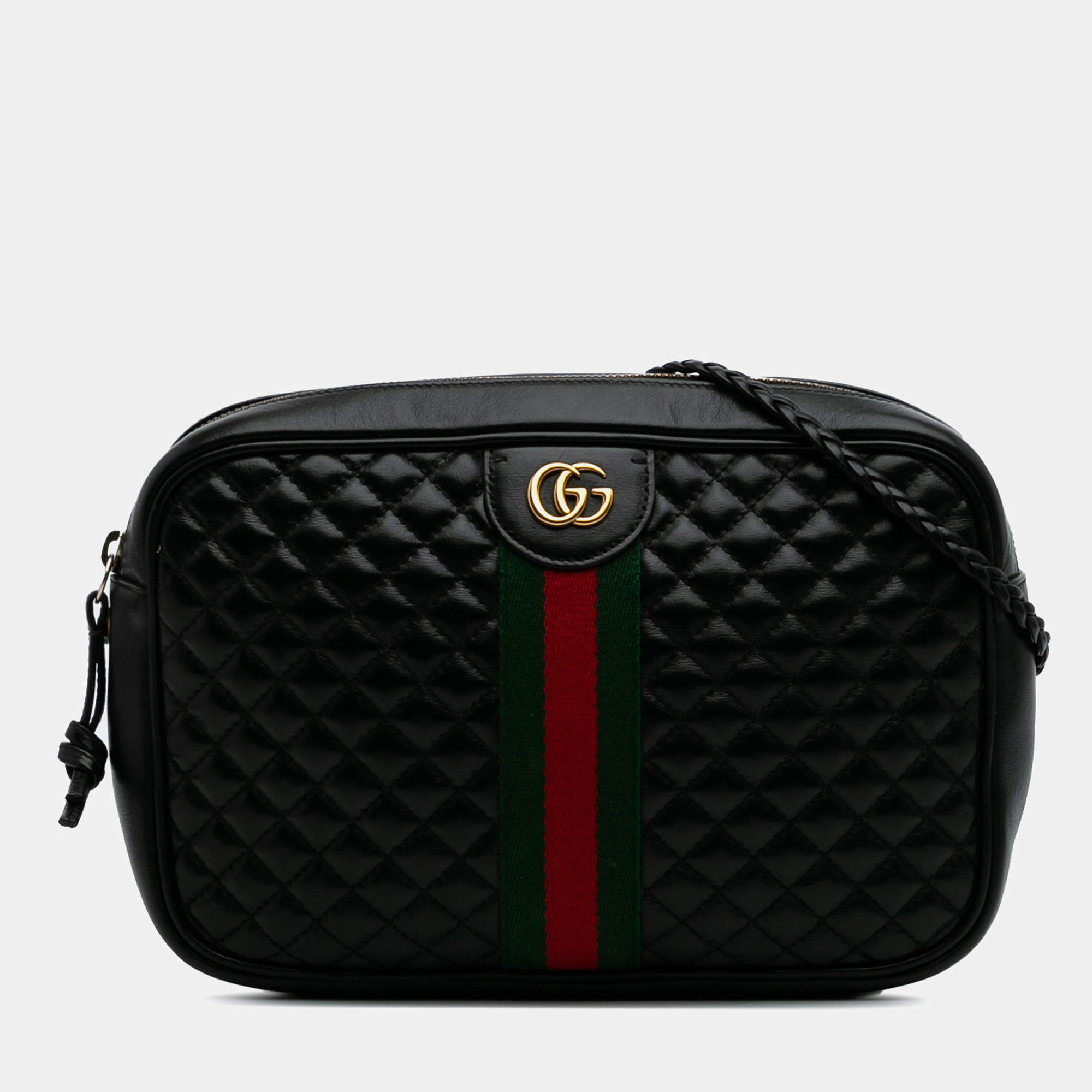 Gucci Black Small Quilted Leather Web Trapuntata Crossbody Bag