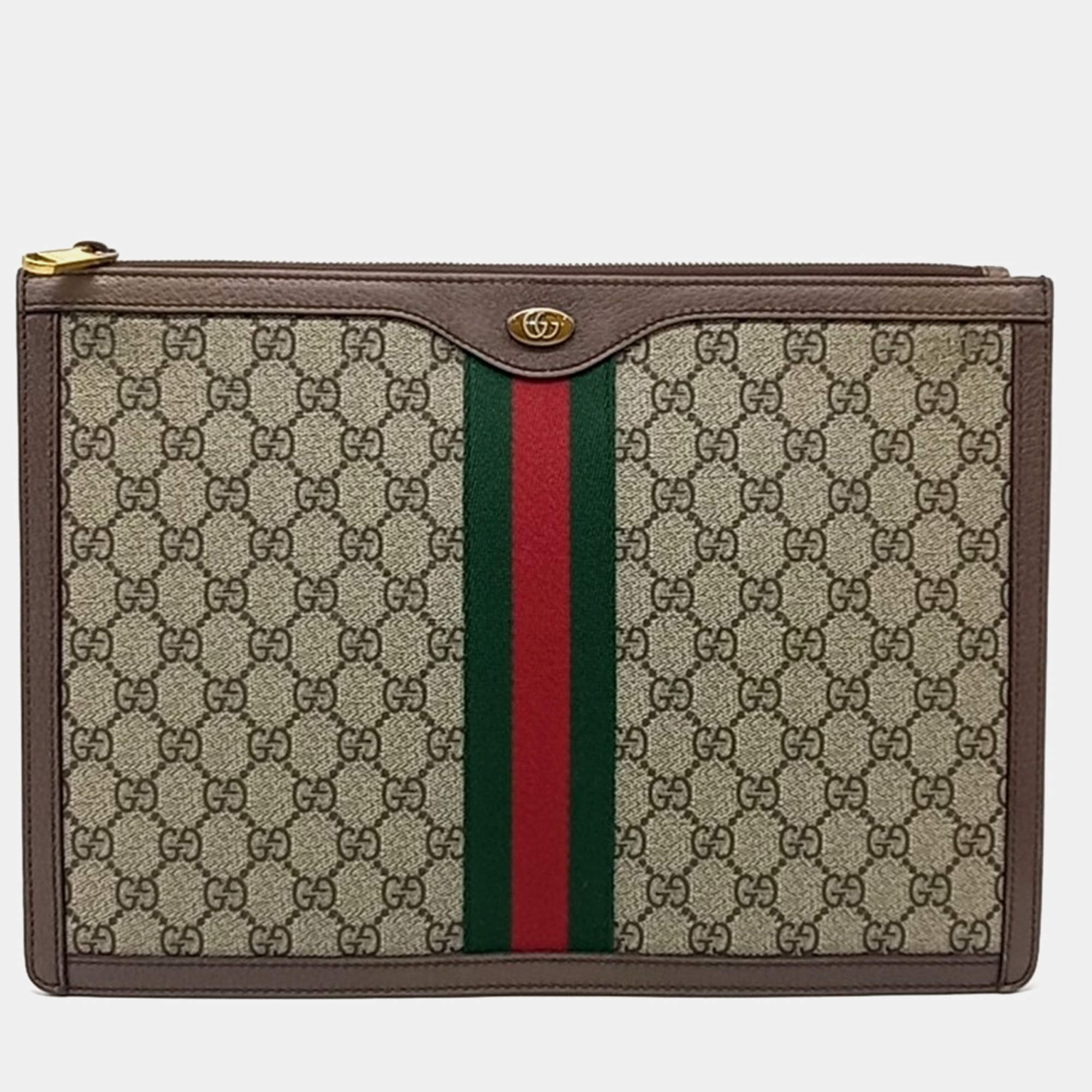Gucci Beige Canvas Supreme Portfolio Clutch