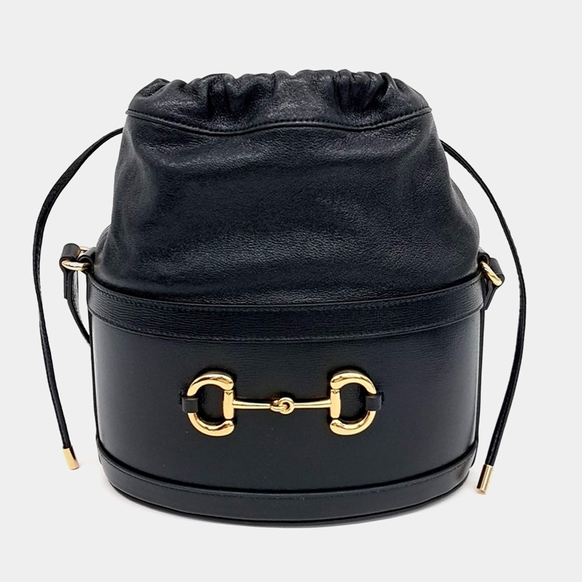 Gucci Black Leather 1955 Horsebit Bucket Bag