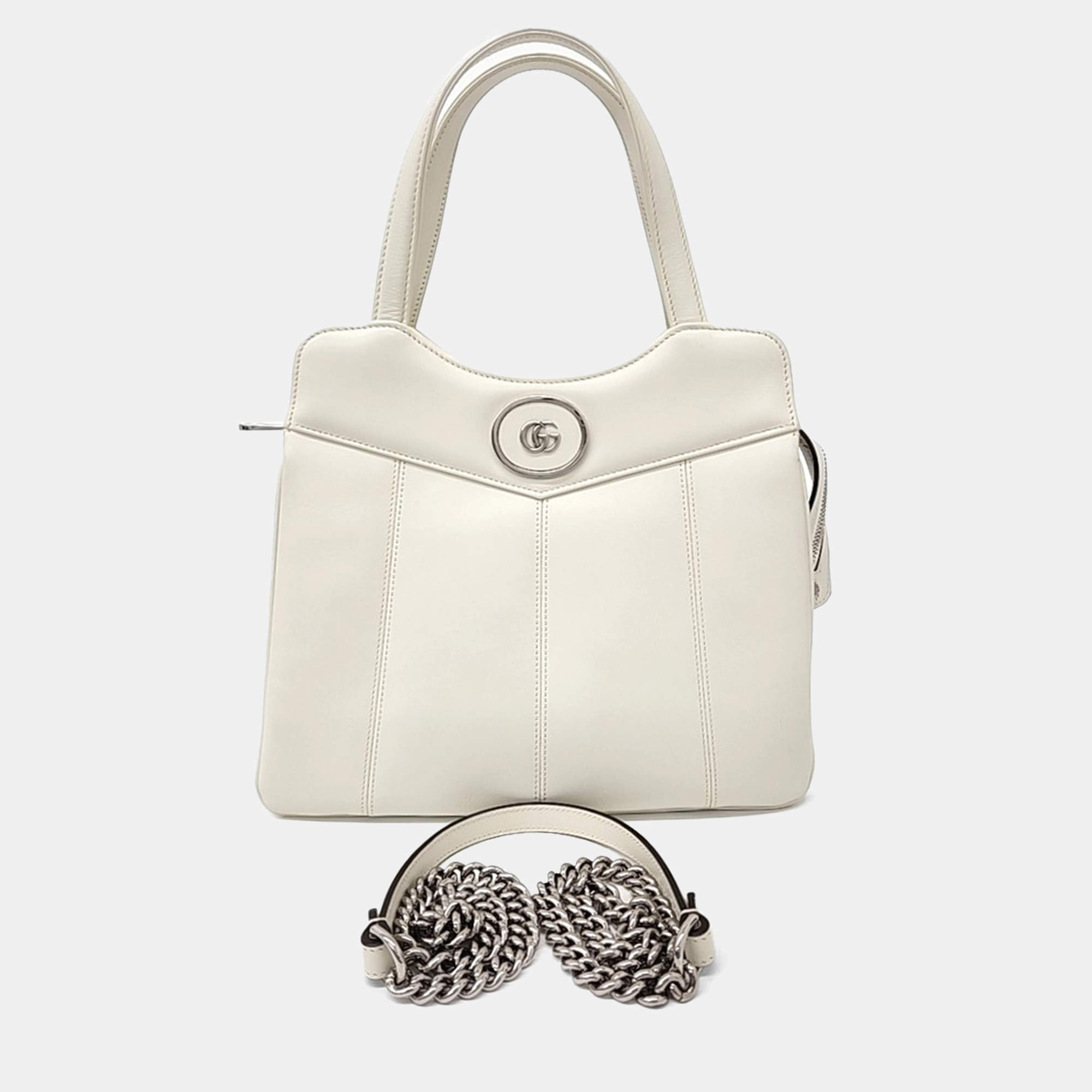 Gucci White Leather Petite GG Small Tote and Shoulder Bag