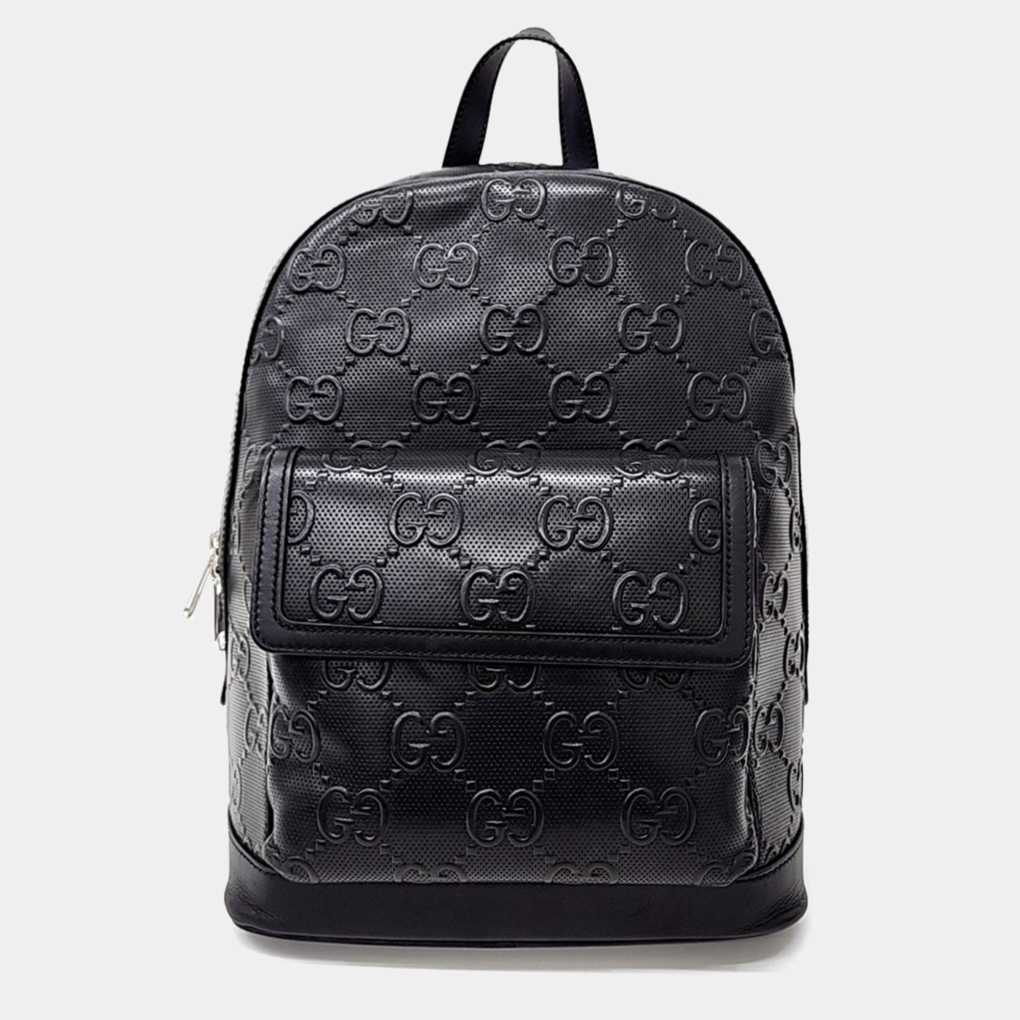 Gucci Black Leather GG Embossed Backpack