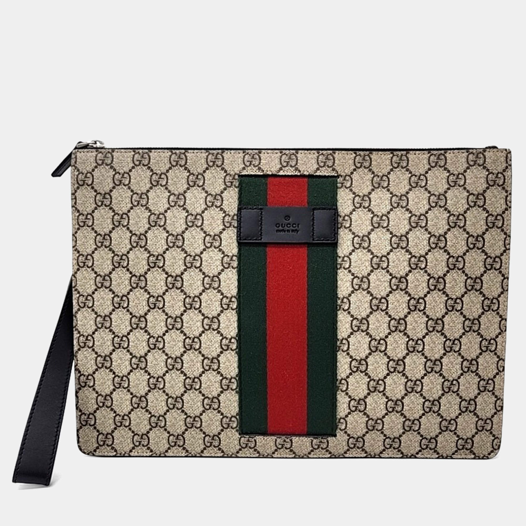 Pre Owned Gucci Beige PVC GG Supreme Clutch Bag