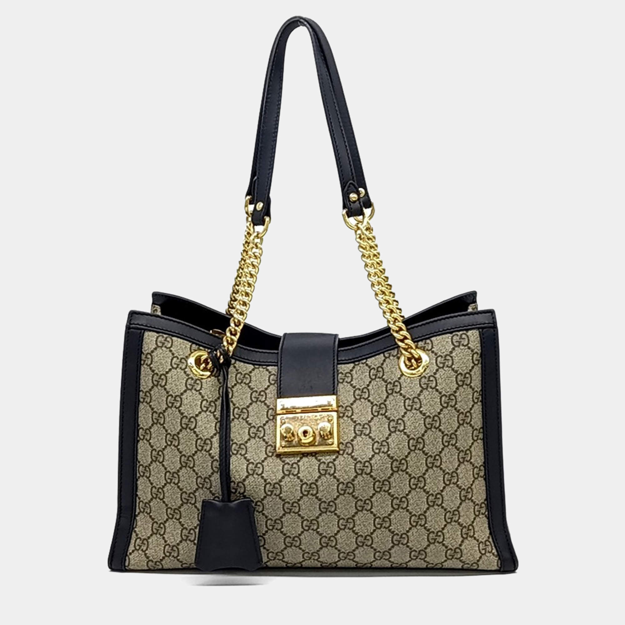 Gucci Beige/Black Canvas and Leather Padlock Shoulder Bag
