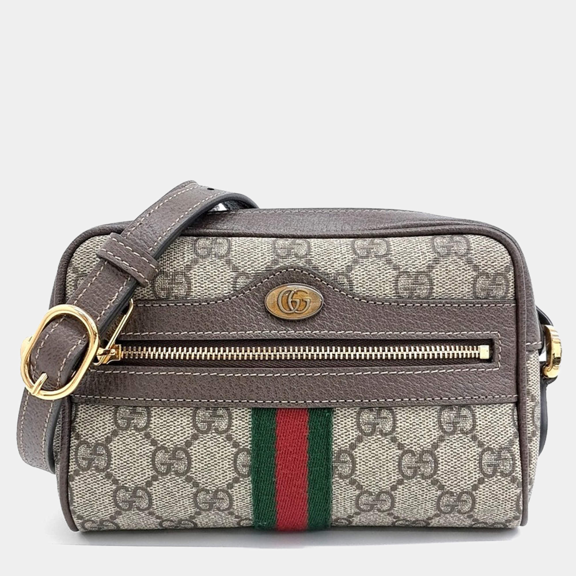 Gucci Beige Canvas Ophidia Supreme Mini Crossbody Bag