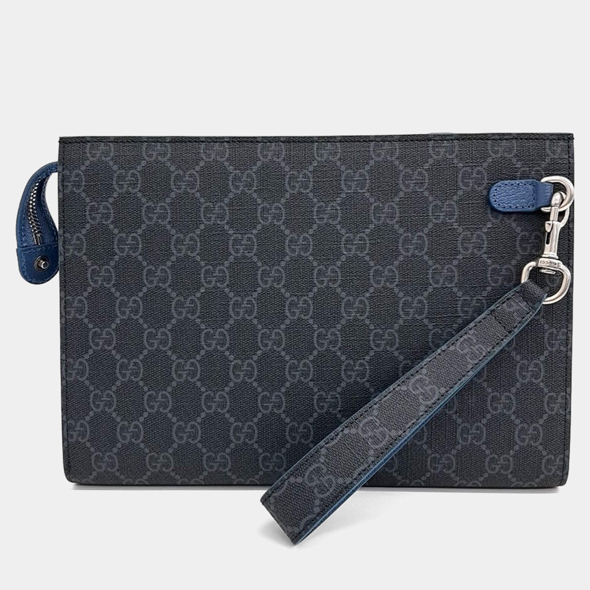 Gucci Grey Canvas GG Detail Clutch