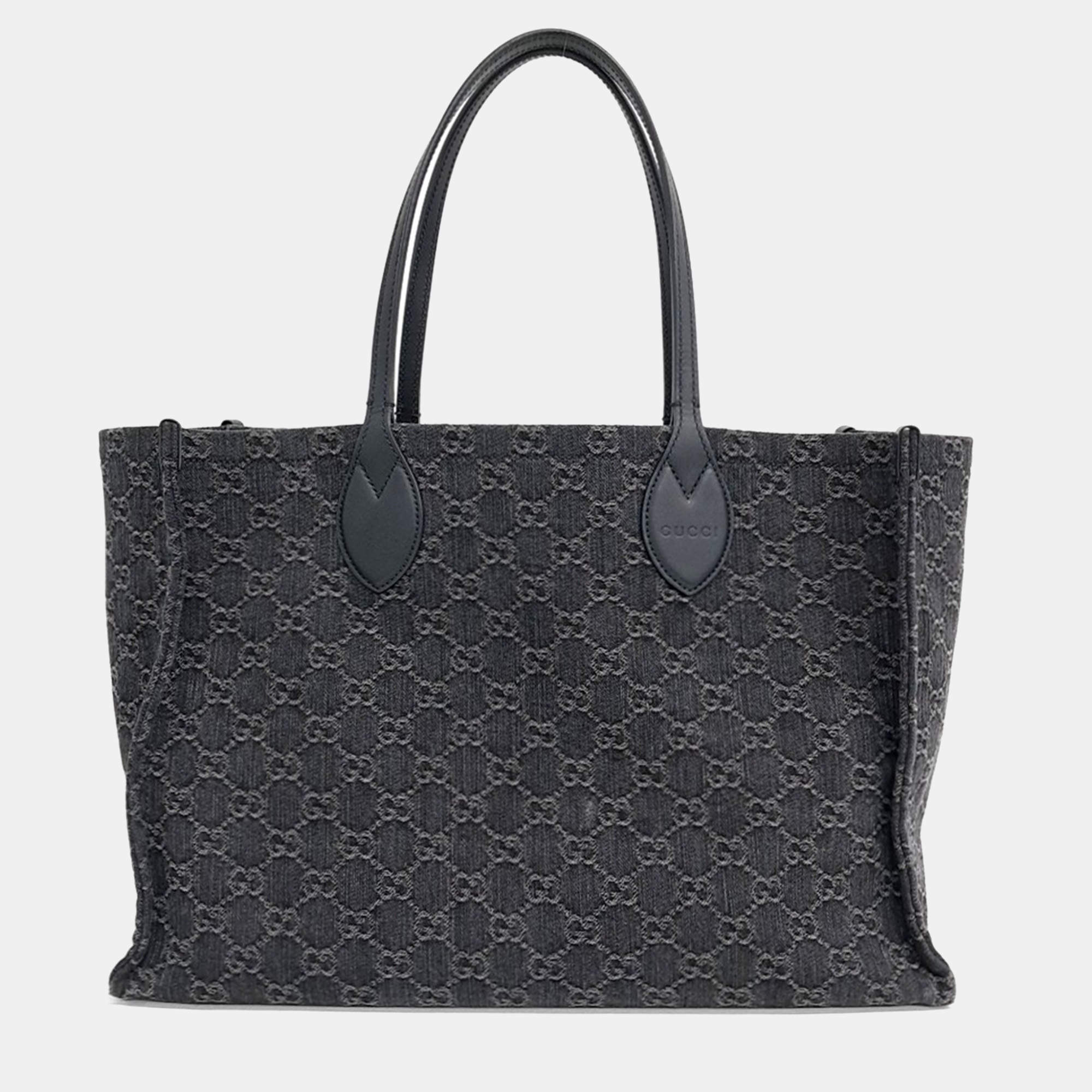 Gucci Black Denim Ophidia GG Large Tote Bag