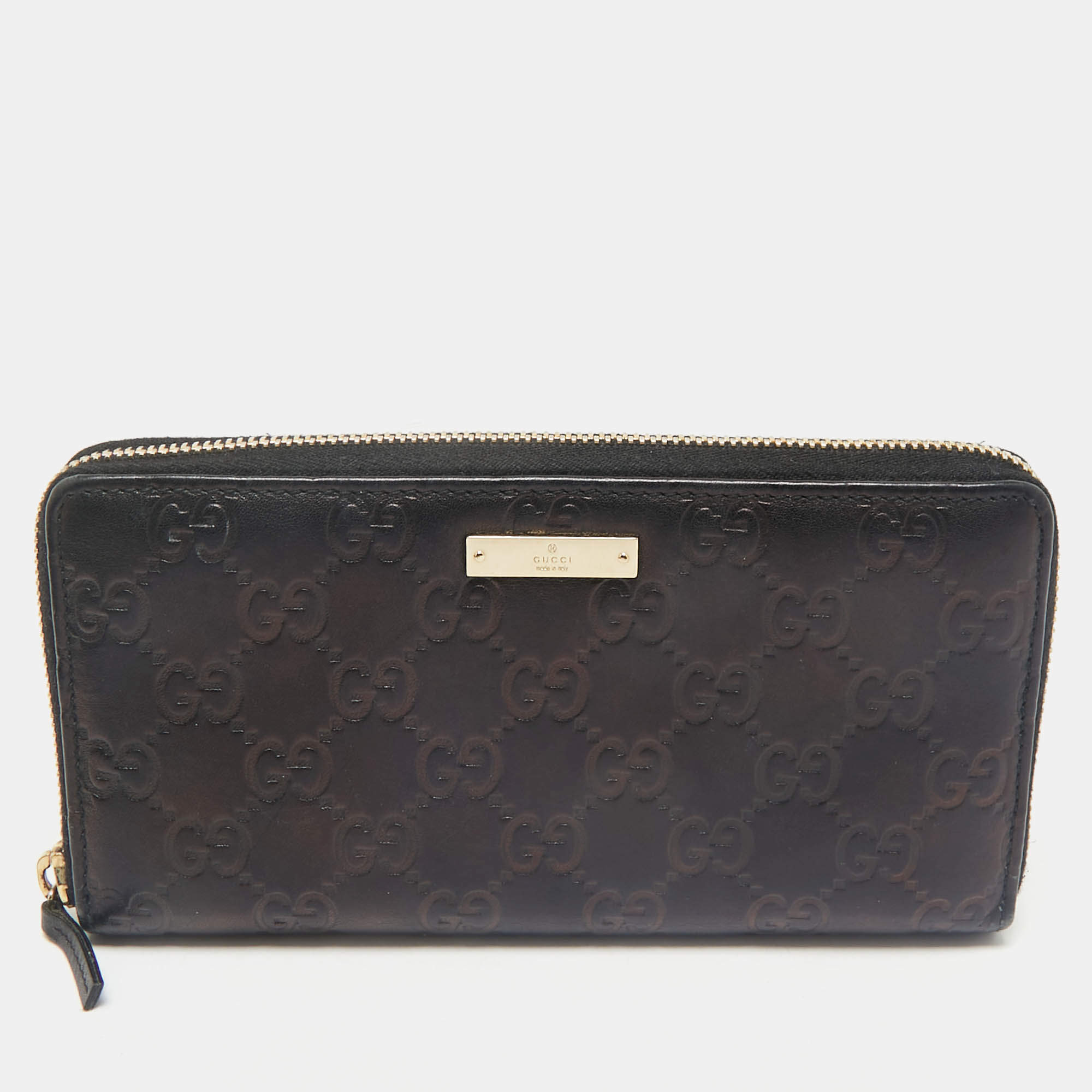 Gucci Black Guccissima Leather Zip Around Wallet