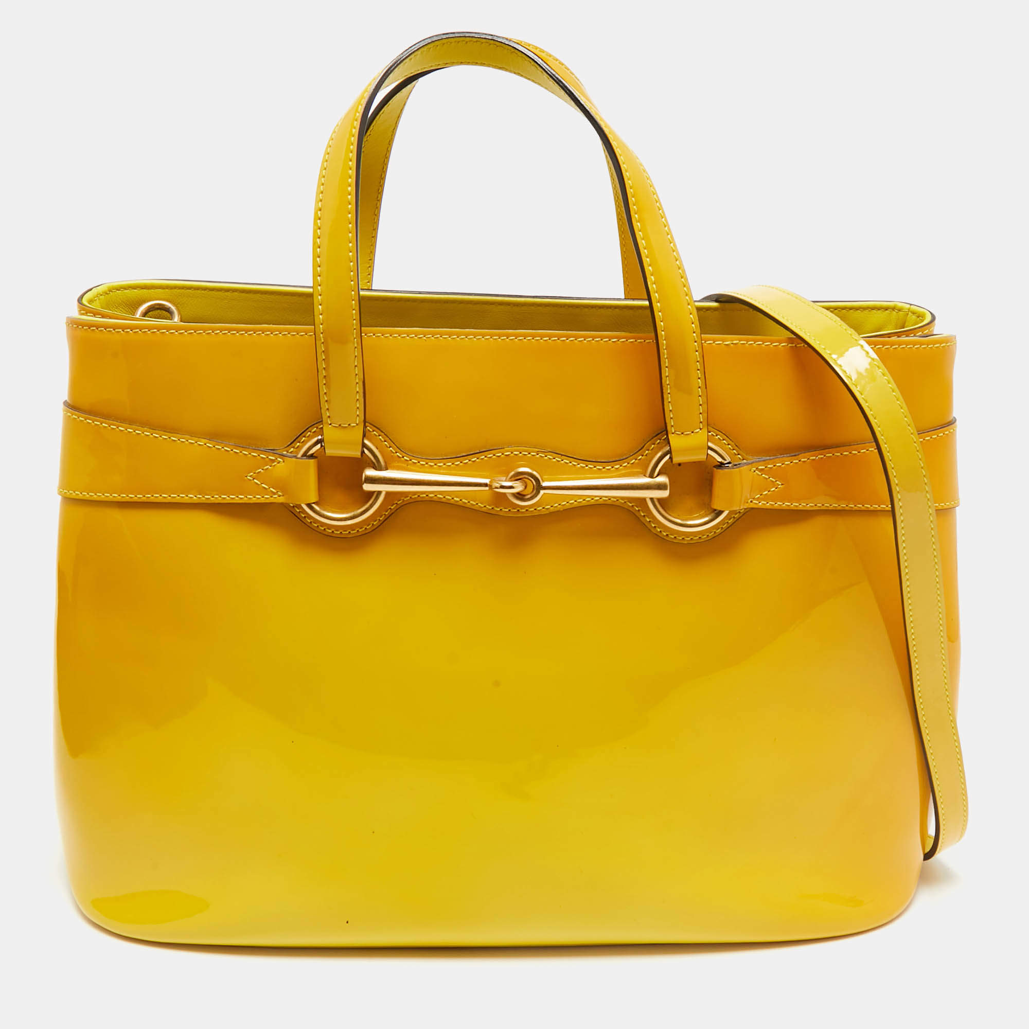 Gucci Yellow Ombre Patent Leather Medium Bright Bit Tote