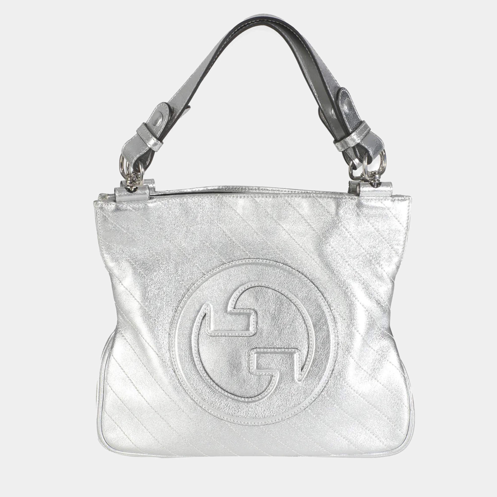 Gucci Silver Metallic Sakai Diagonal Stitched Calfskin Small