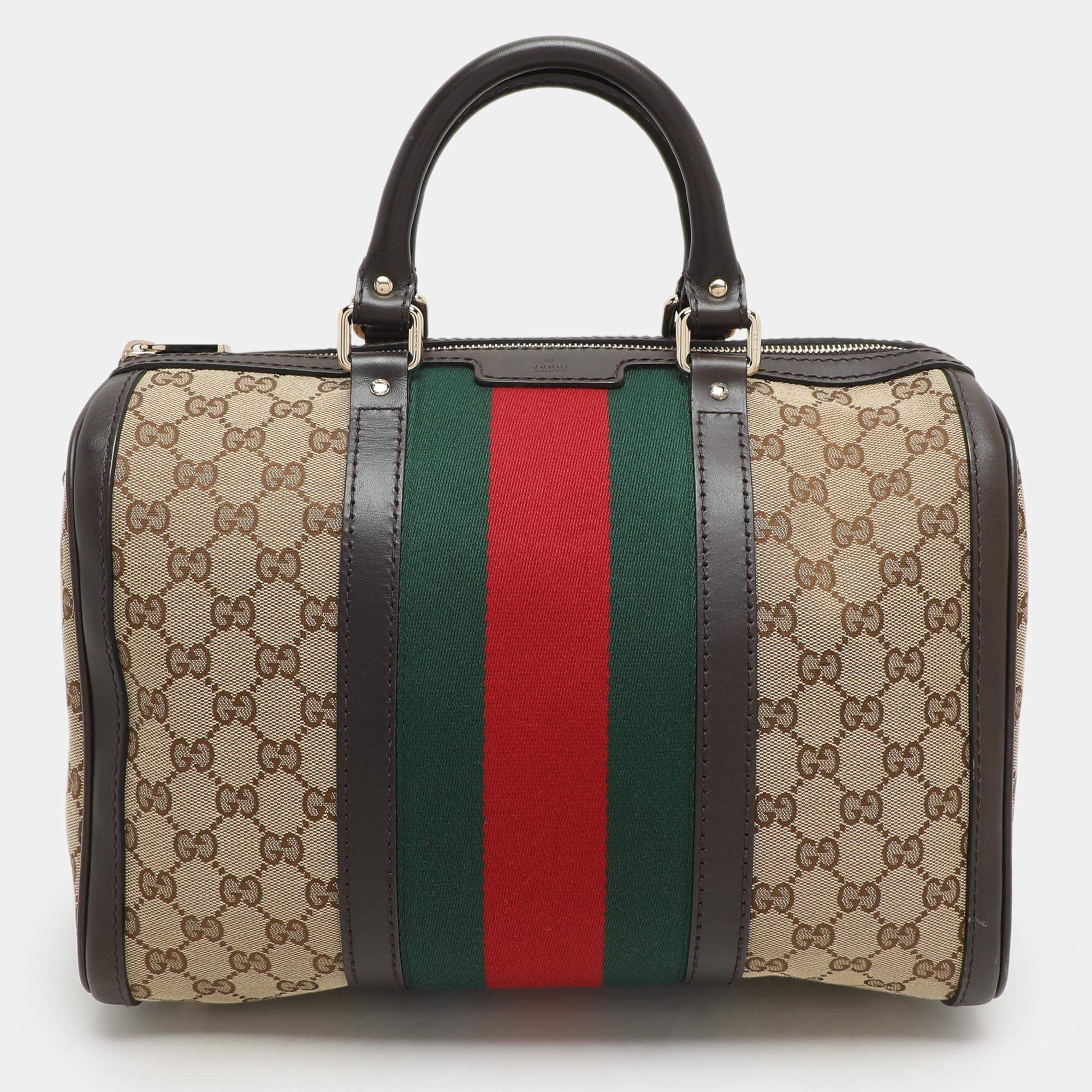 Gucci Beige/Brown GG Canvas and Leather Medium Vintage Web Boston Bag