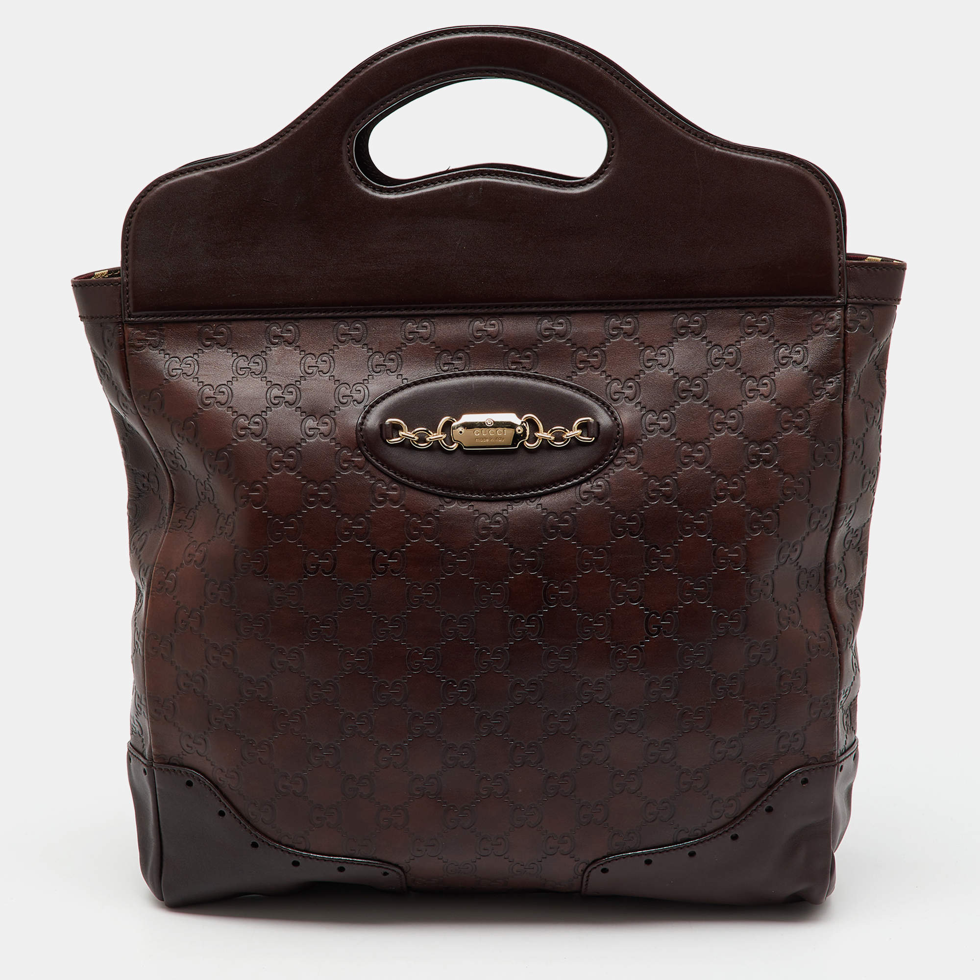 Gucci Dark Brown Guccissima Leather Large Punch Top Handle Tote