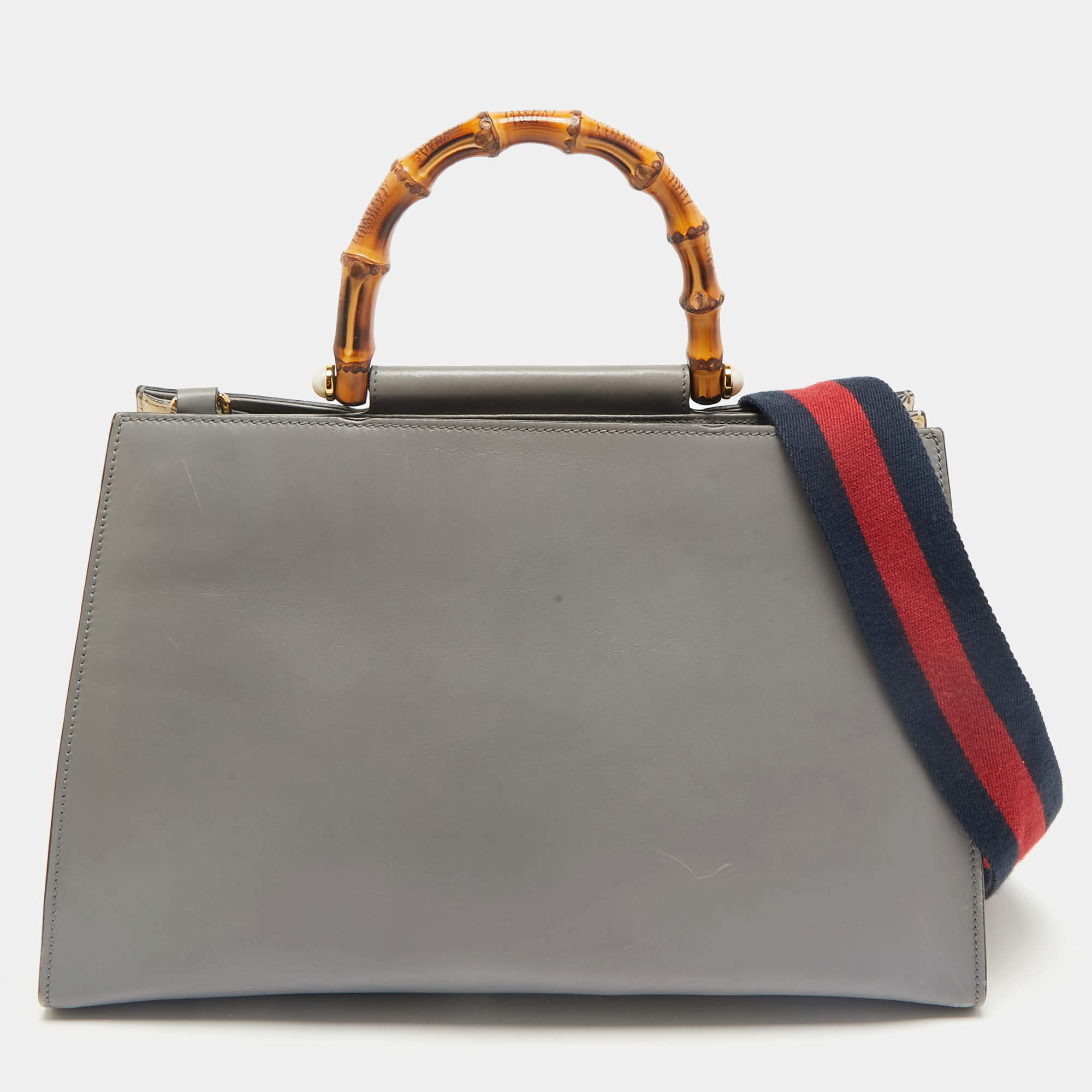Gucci Grey Leather Medium Nymphaea Bamboo Tote