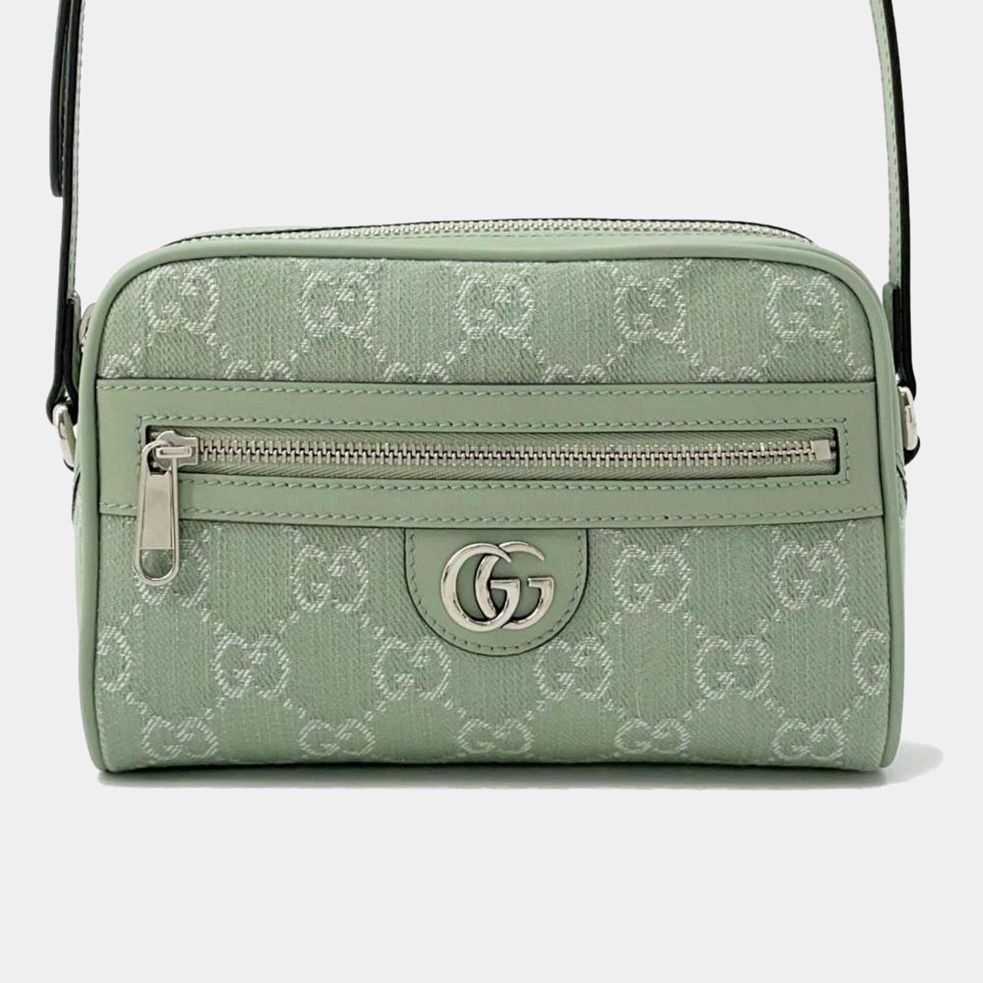 Gucci Paille Green GG Supreme Canvas Leather Ophidia Mini Shoulder Bag