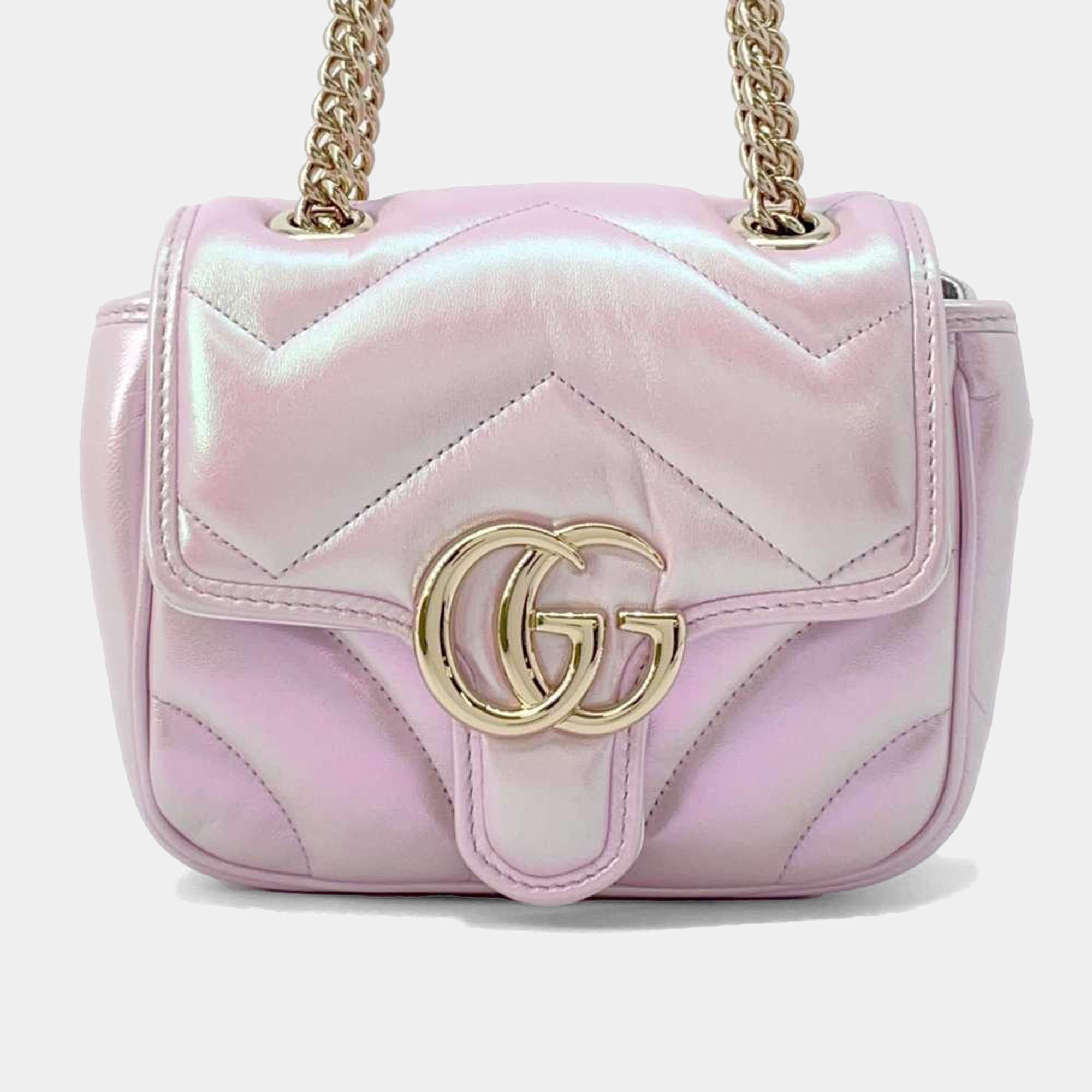 Gucci Pink Leather GG Marmont Quilted Mini Shoulder Bag