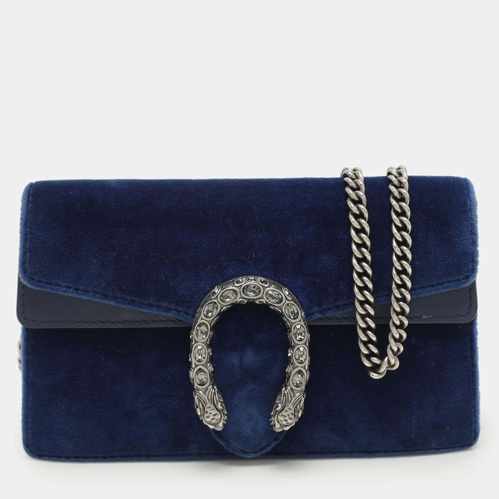 Gucci Blue Velvet and Leather Super Mini Dionysus Chain Bag