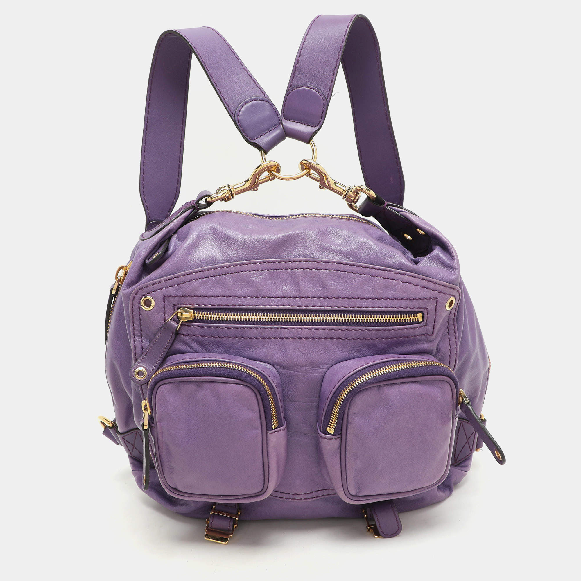 Pre Owned Gucci Purple Leather Medium Darwin Convertible Backpack
