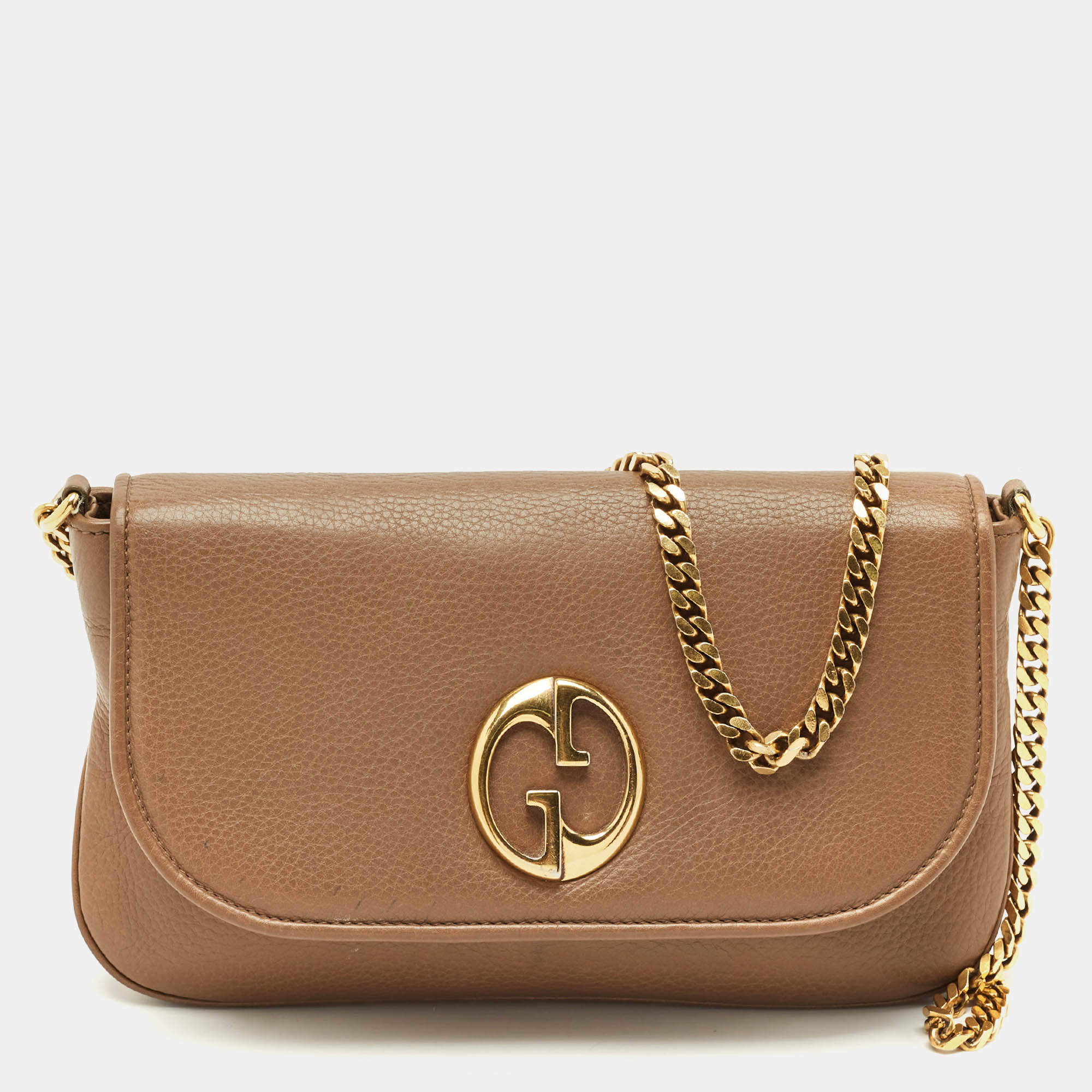 Gucci Brown Leather Medium 1973 Chain Shoulder Bag