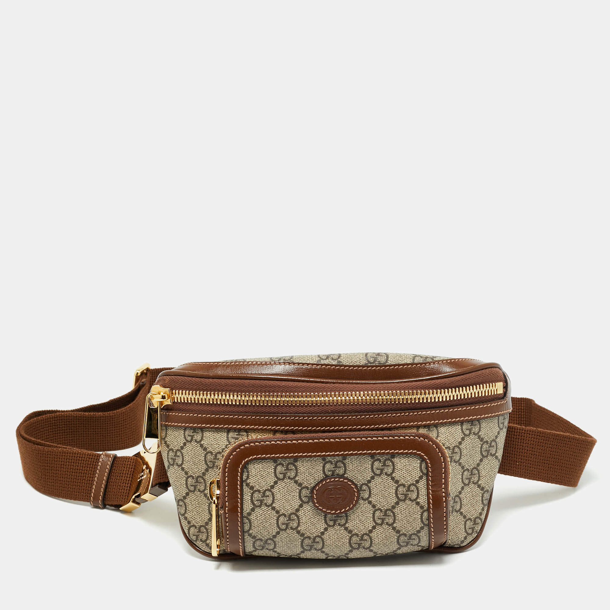 Gucci Brown/Beige GG Supreme Canvas and Leather Interlocking G Belt Bag