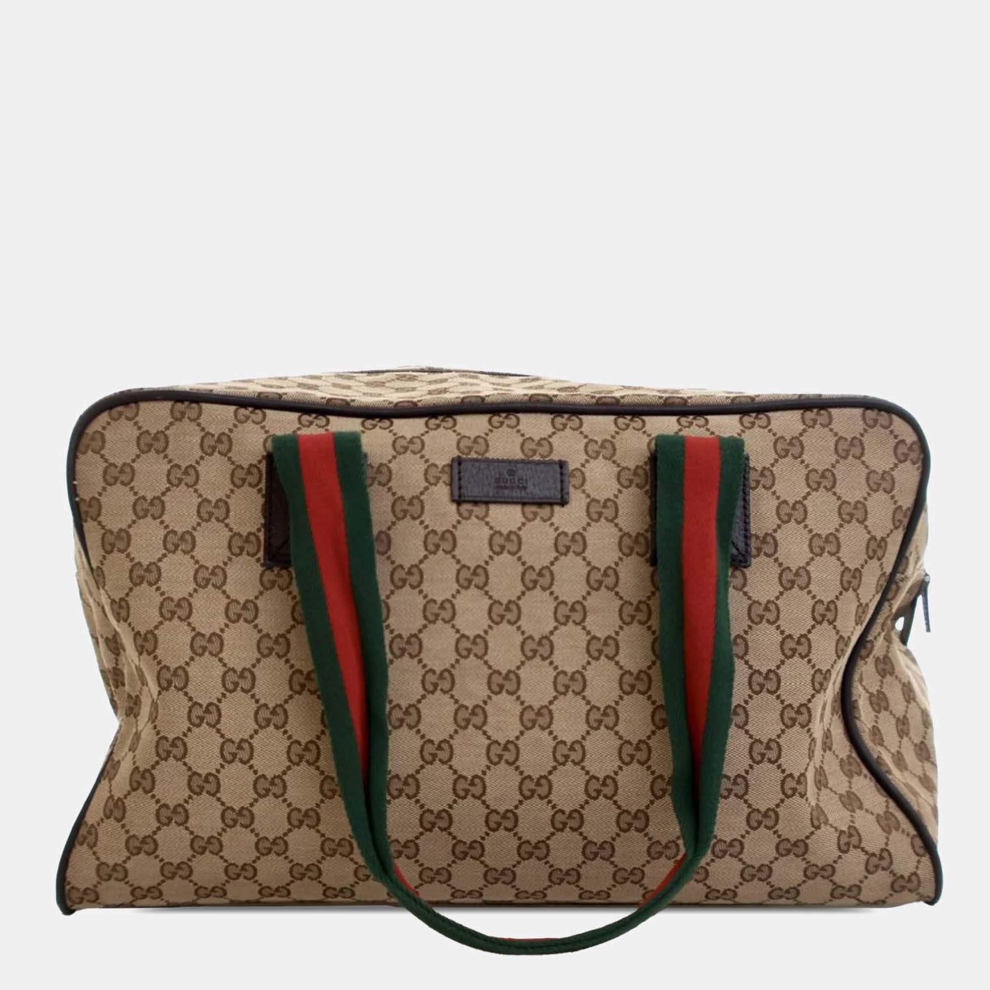 Gucci Brown GG Canvas Web Duffle Bag