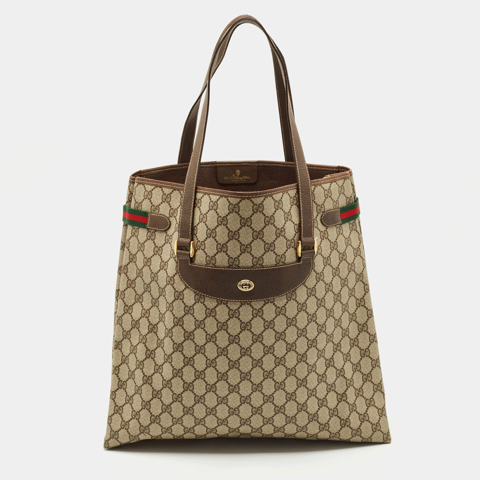 Gucci Brown/Beige GG Supreme Canvas Web Sherry Line Tote