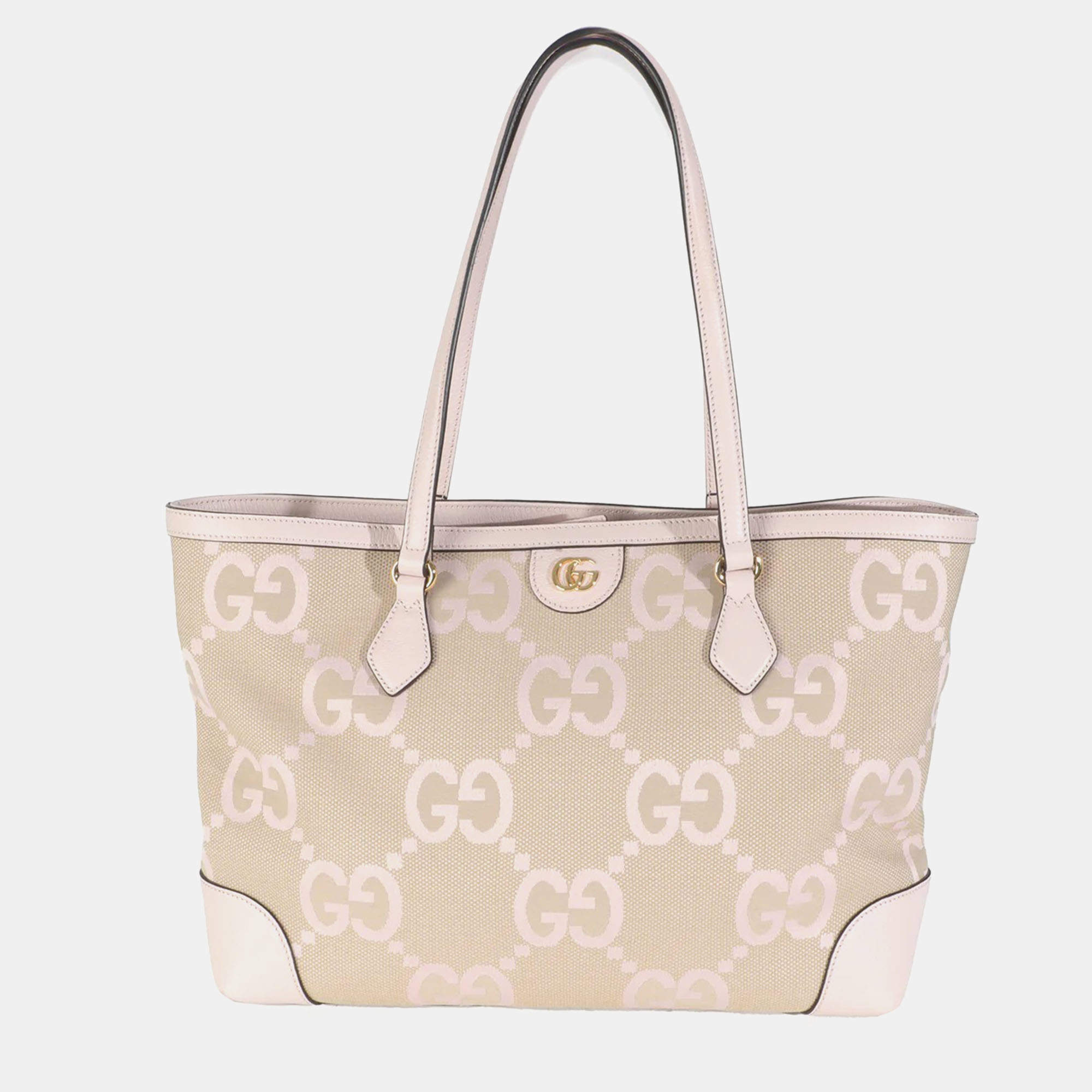Pre Owned Gucci Pink Monogram Jumbo GG Textured Calfskin Medium Ophidia Shopping Tote bag